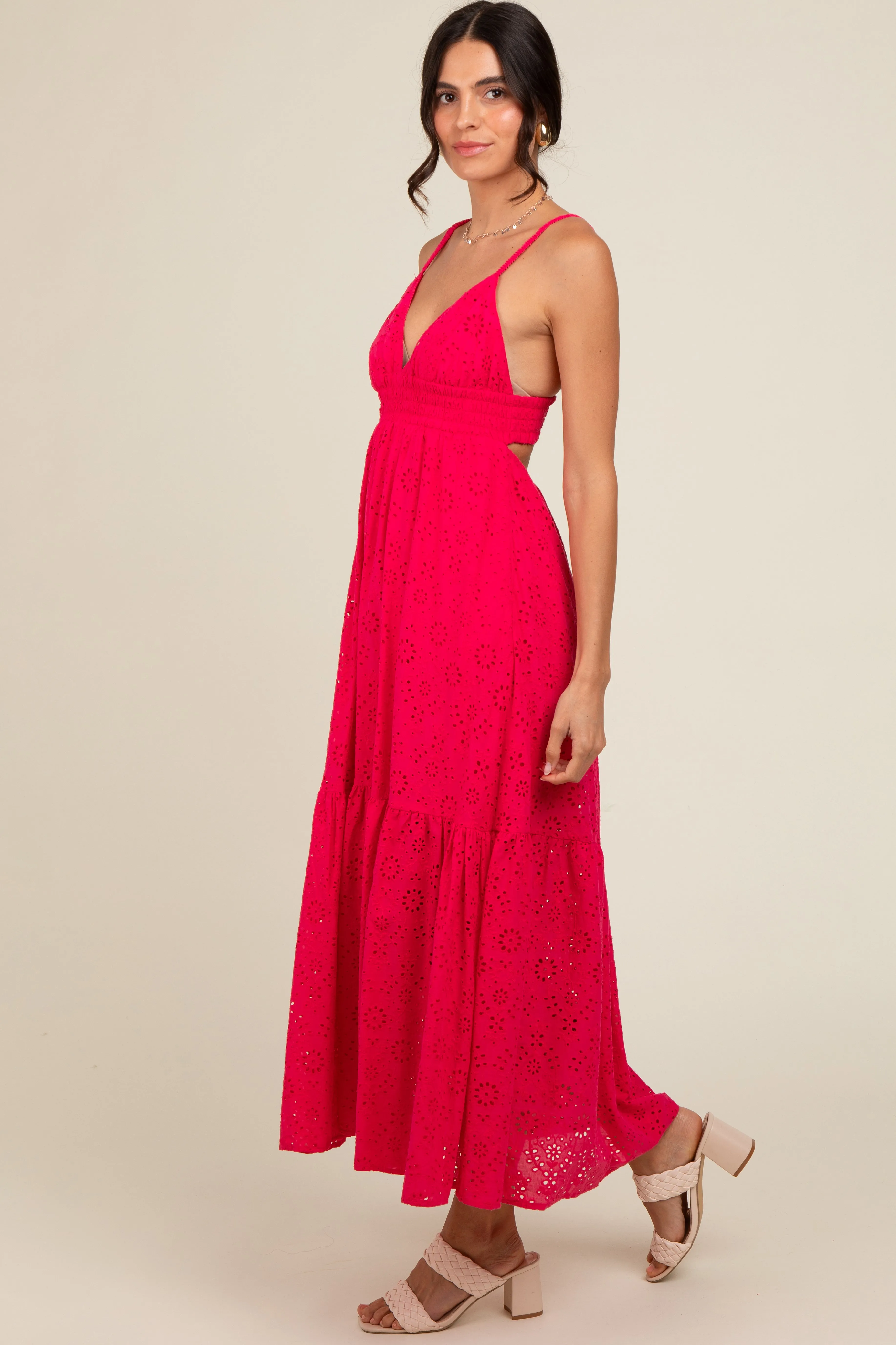 Fuchsia Eyelet Lace Midi Dress sold by Pinkblush product image thumbnail 3