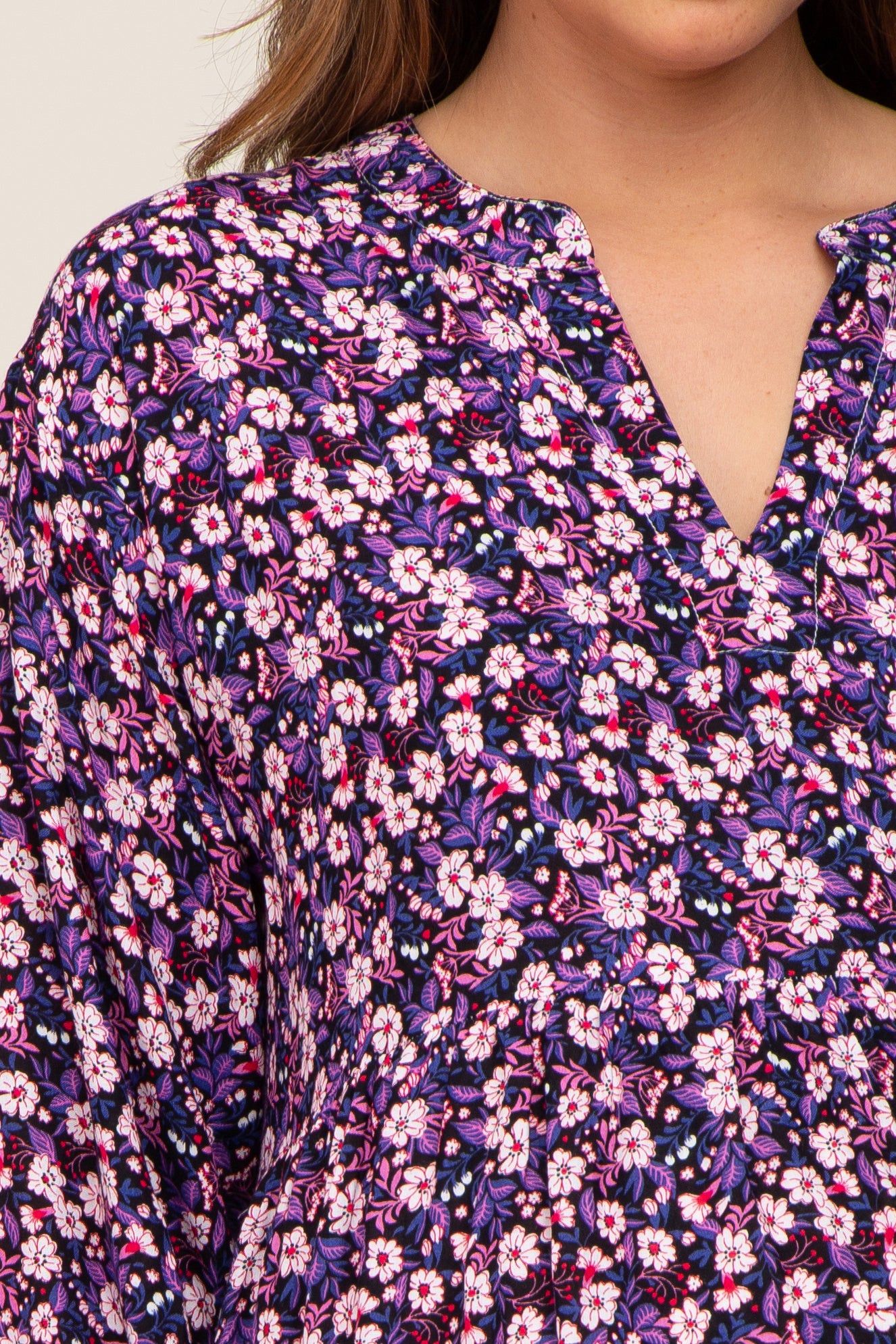 Black Floral V-Neck Tiered Maternity Midi Dress sold by Pinkblush product image thumbnail 4