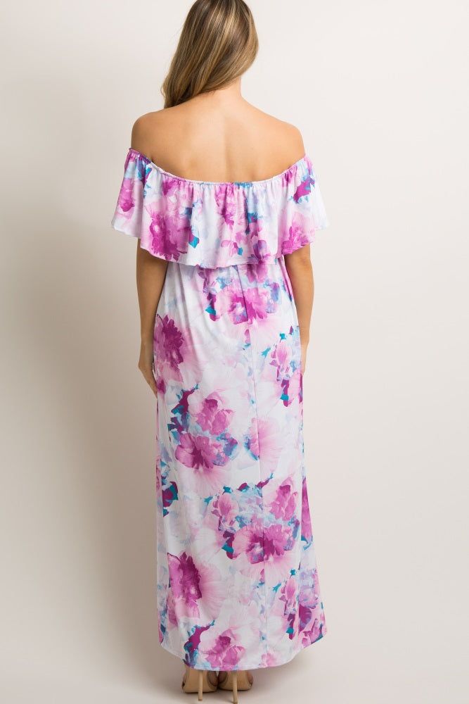 PinkBlush Ivory Floral Ruffle Sash Tie Maternity Maxi Dress sold by Pinkblush product image thumbnail 3