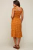 Camel Floral Shoulder Tie Smocked Maternity Midi Dress sold by Pinkblush