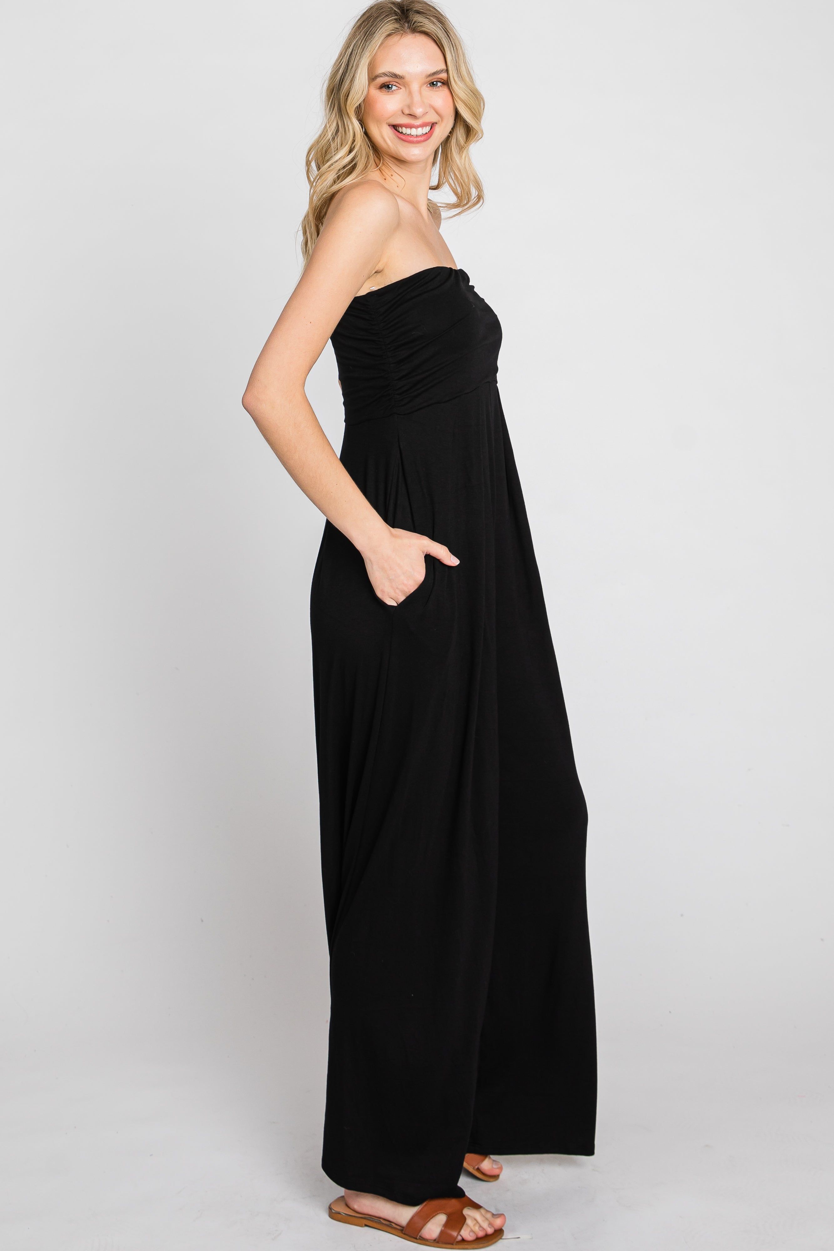 Black Strapless Wide Leg Jumpsuit sold by Pinkblush product image thumbnail 4