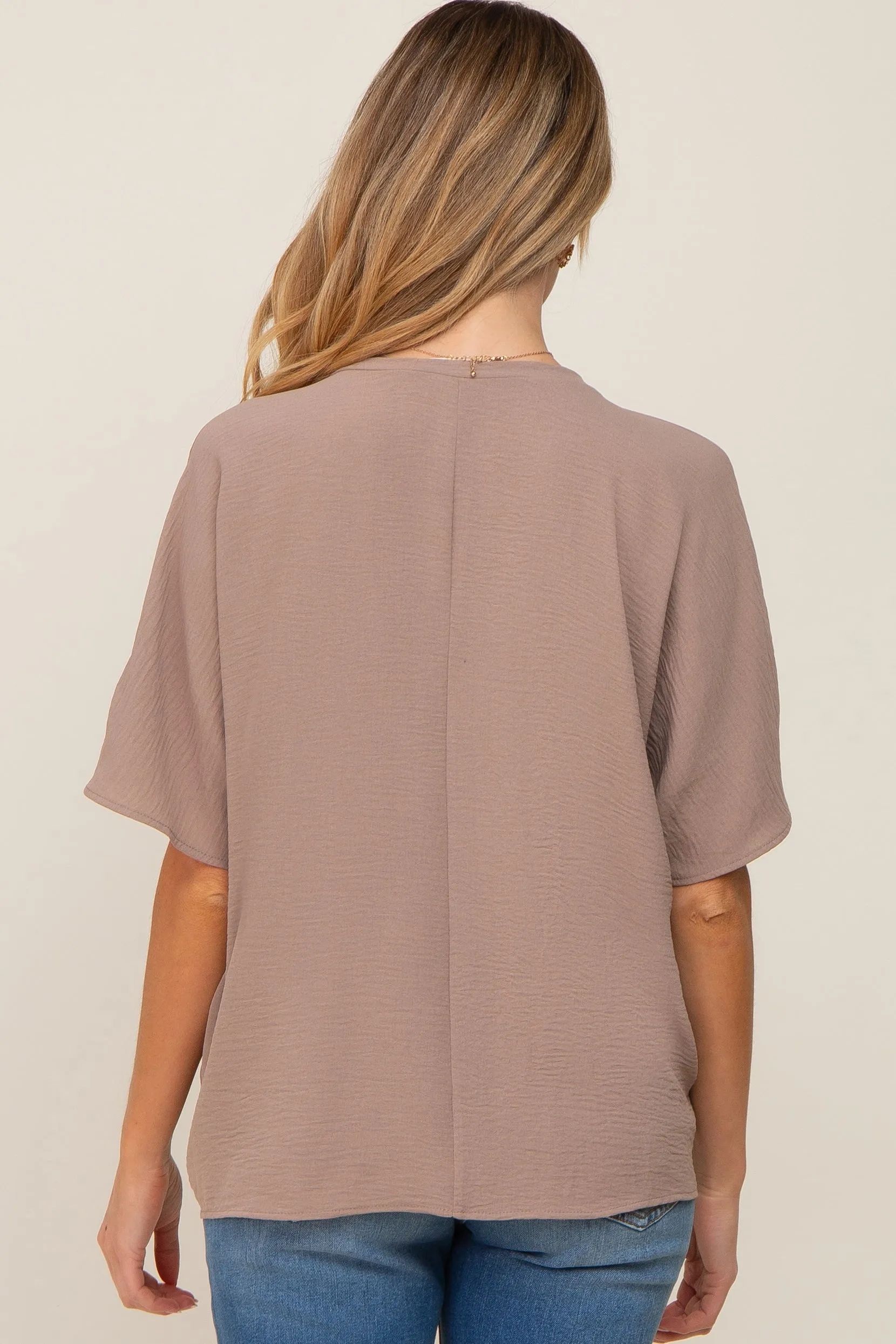 Taupe Oversized V-Neck Pocket Front Maternity Blouse sold by Pinkblush product image thumbnail 3