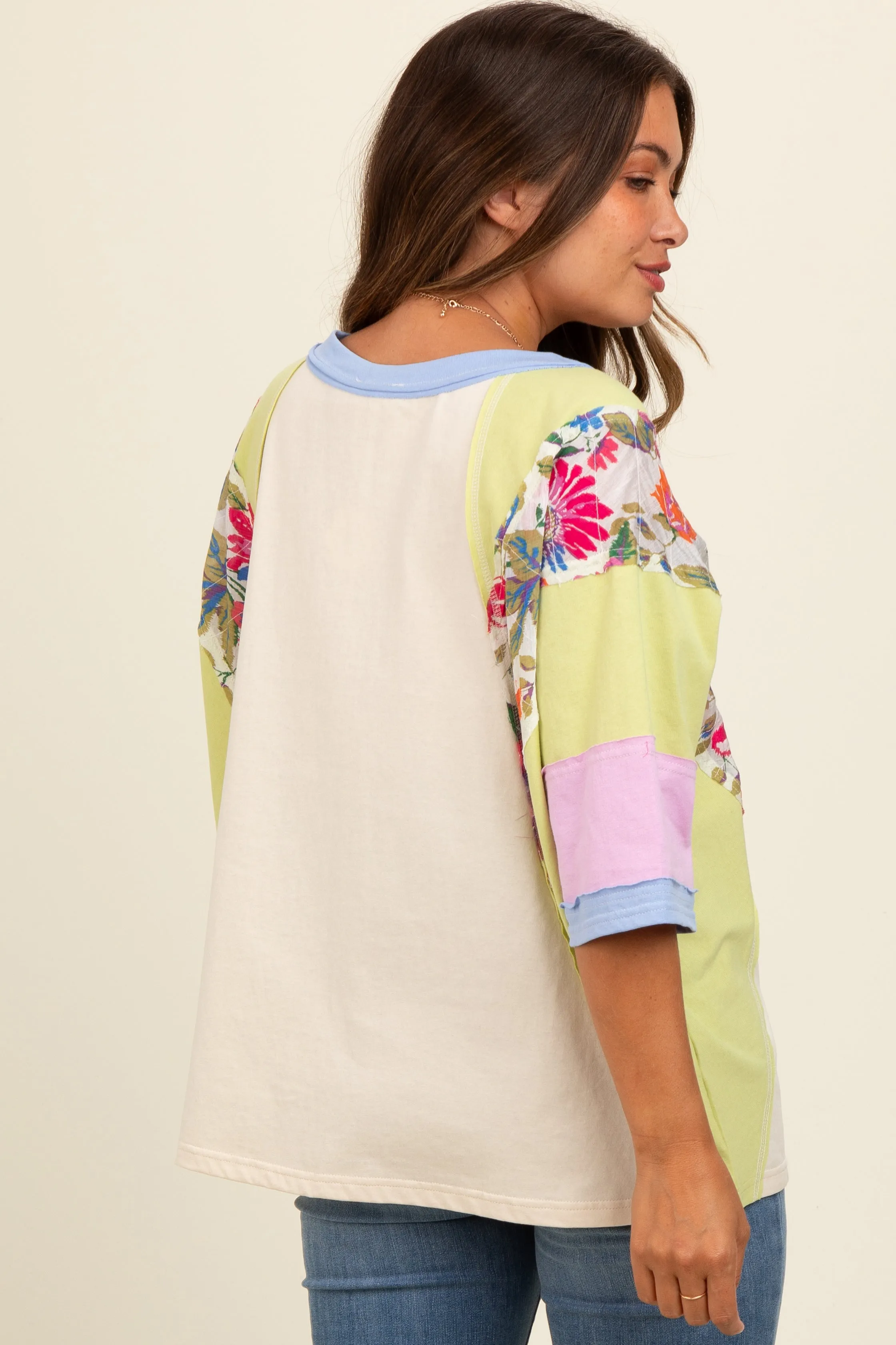Lime Floral Colorblock Raw Hem Maternity Oversized Top sold by Pinkblush product image thumbnail 3