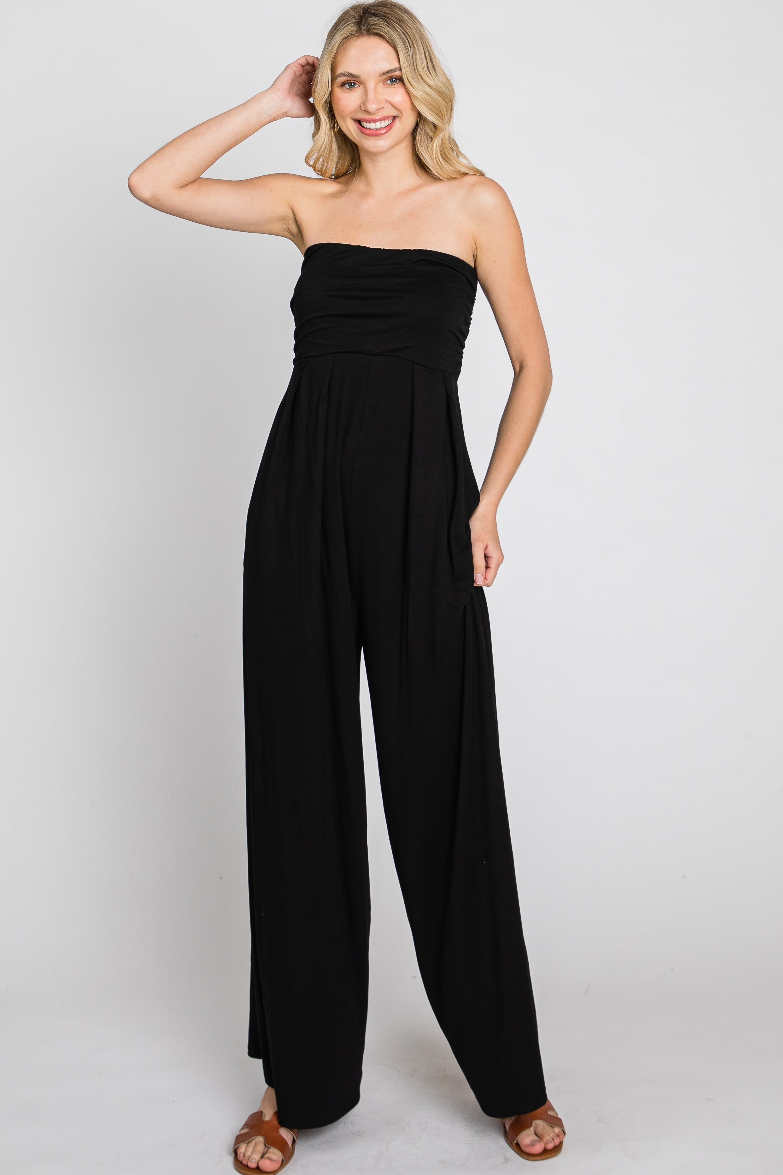 Black Strapless Wide Leg Jumpsuit sold by Pinkblush product image thumbnail 3