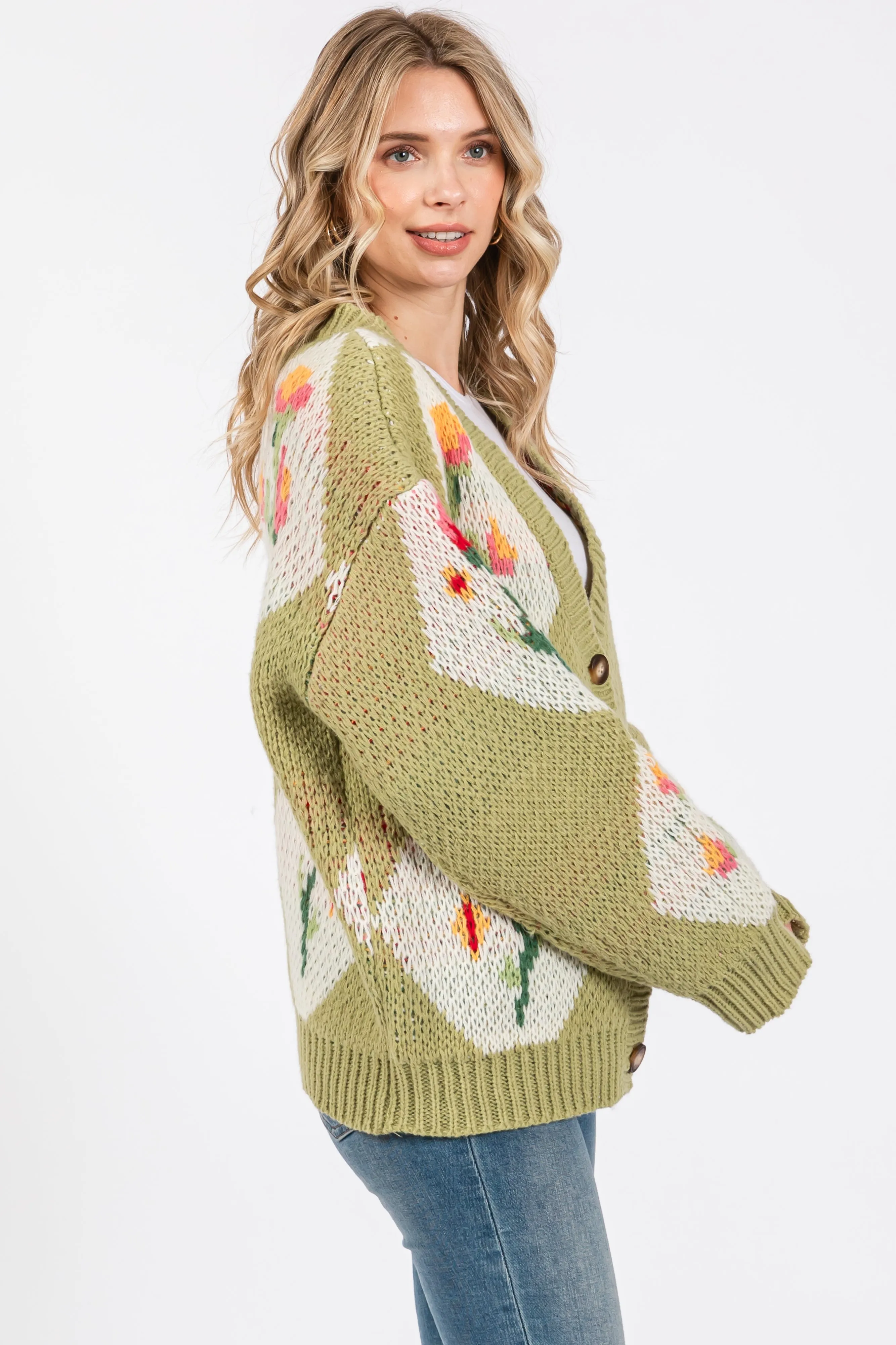 Green Floral Argyle Cardigan Sweater sold by Pinkblush product image thumbnail 3