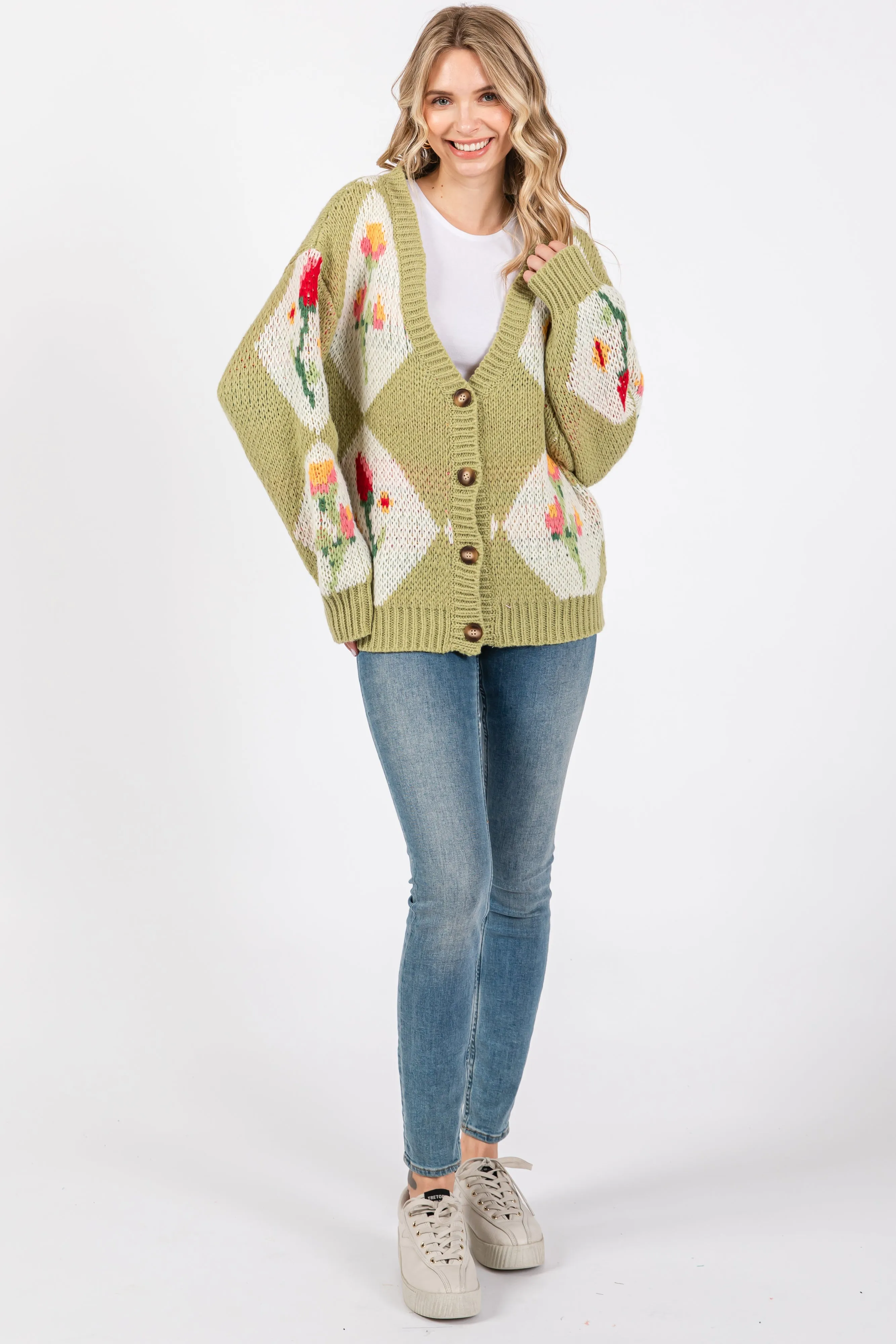 Green Floral Argyle Cardigan Sweater sold by Pinkblush product image thumbnail 5