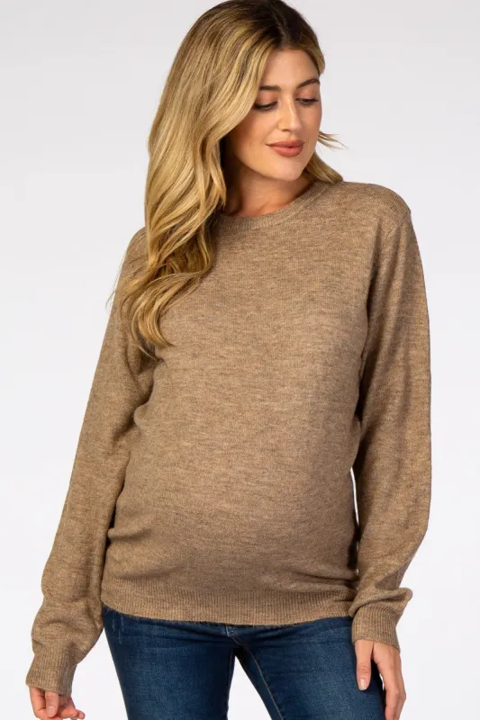 Mocha Brushed Knit Maternity Sweater sold by Pinkblush