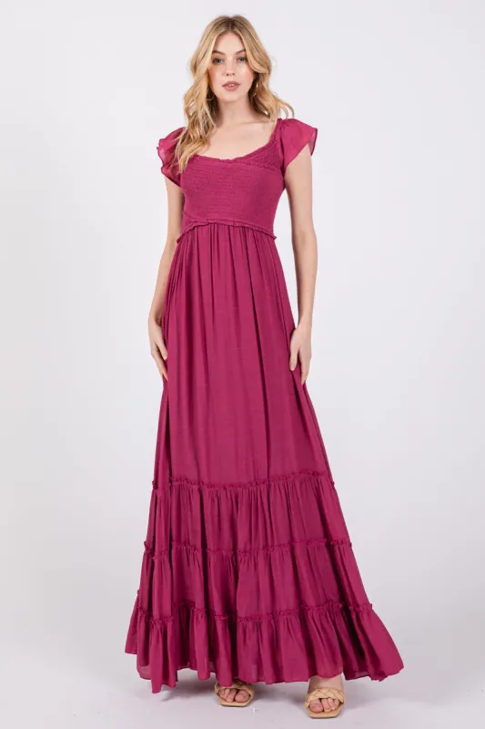 Violet Smocked Crossover Off Shoulder Maxi Dress sold by Pinkblush