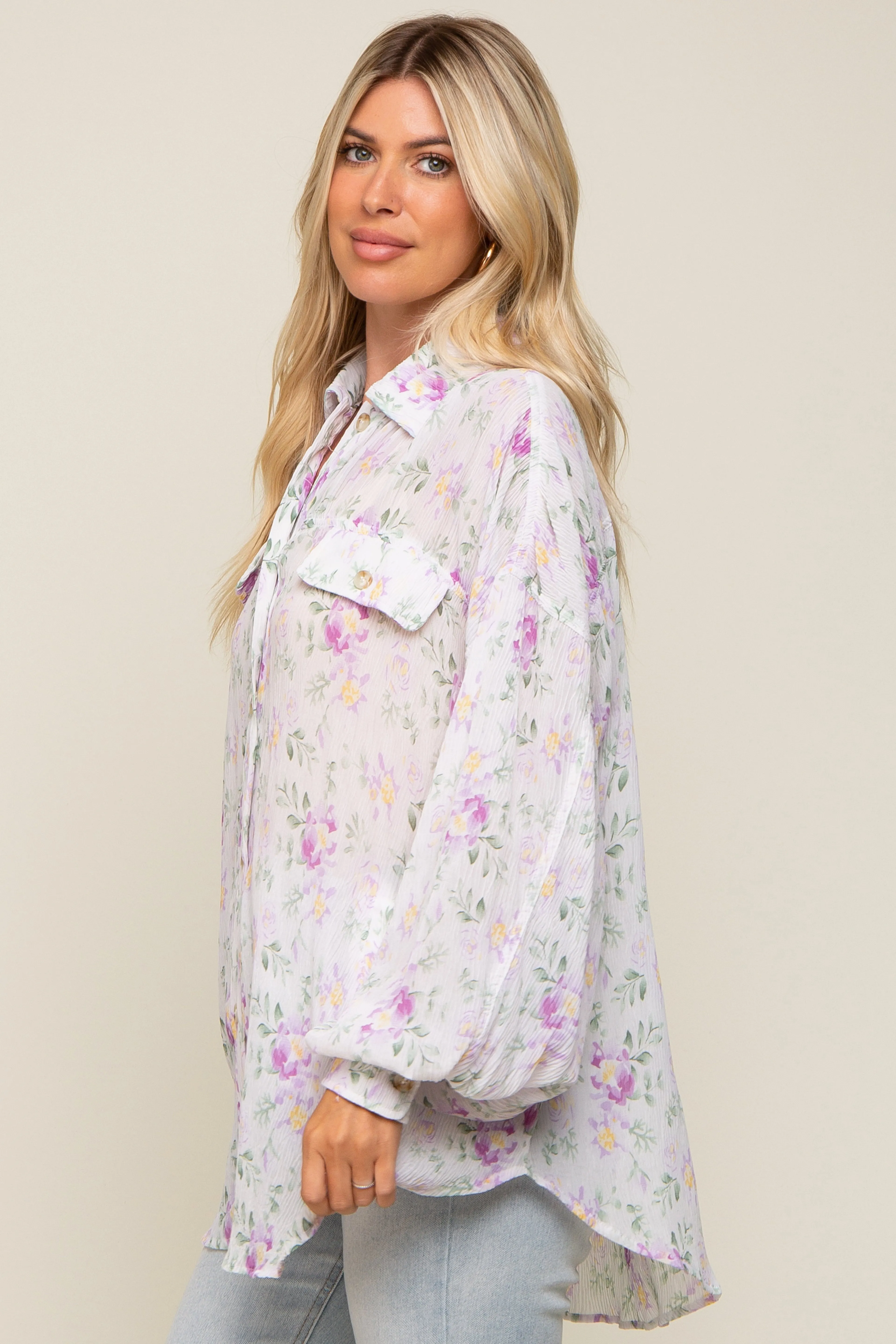 Lavender Pleated Floral Oversized Blouse sold by Pinkblush product image thumbnail 2