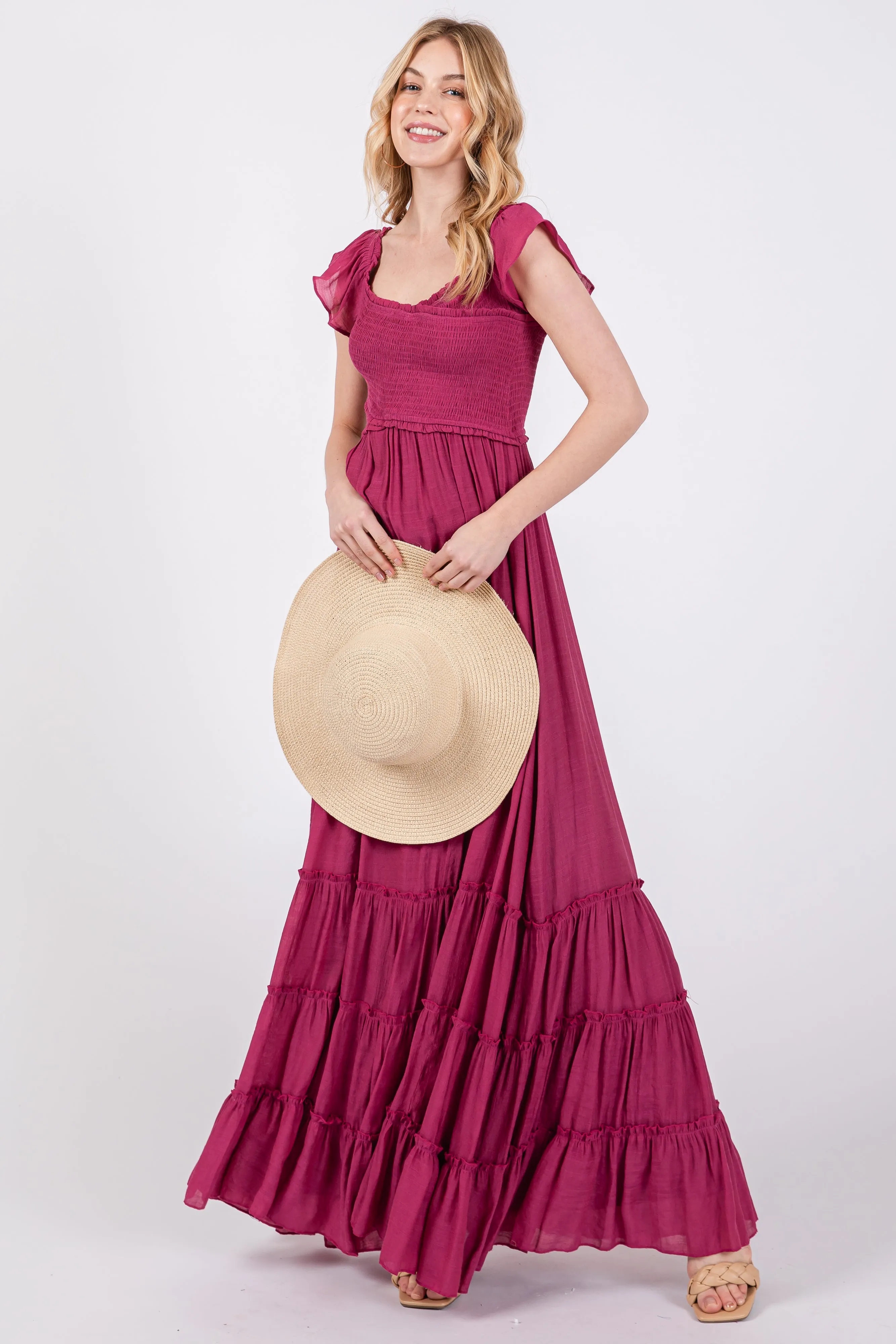 Violet Smocked Crossover Off Shoulder Maxi Dress sold by Pinkblush product image thumbnail 5