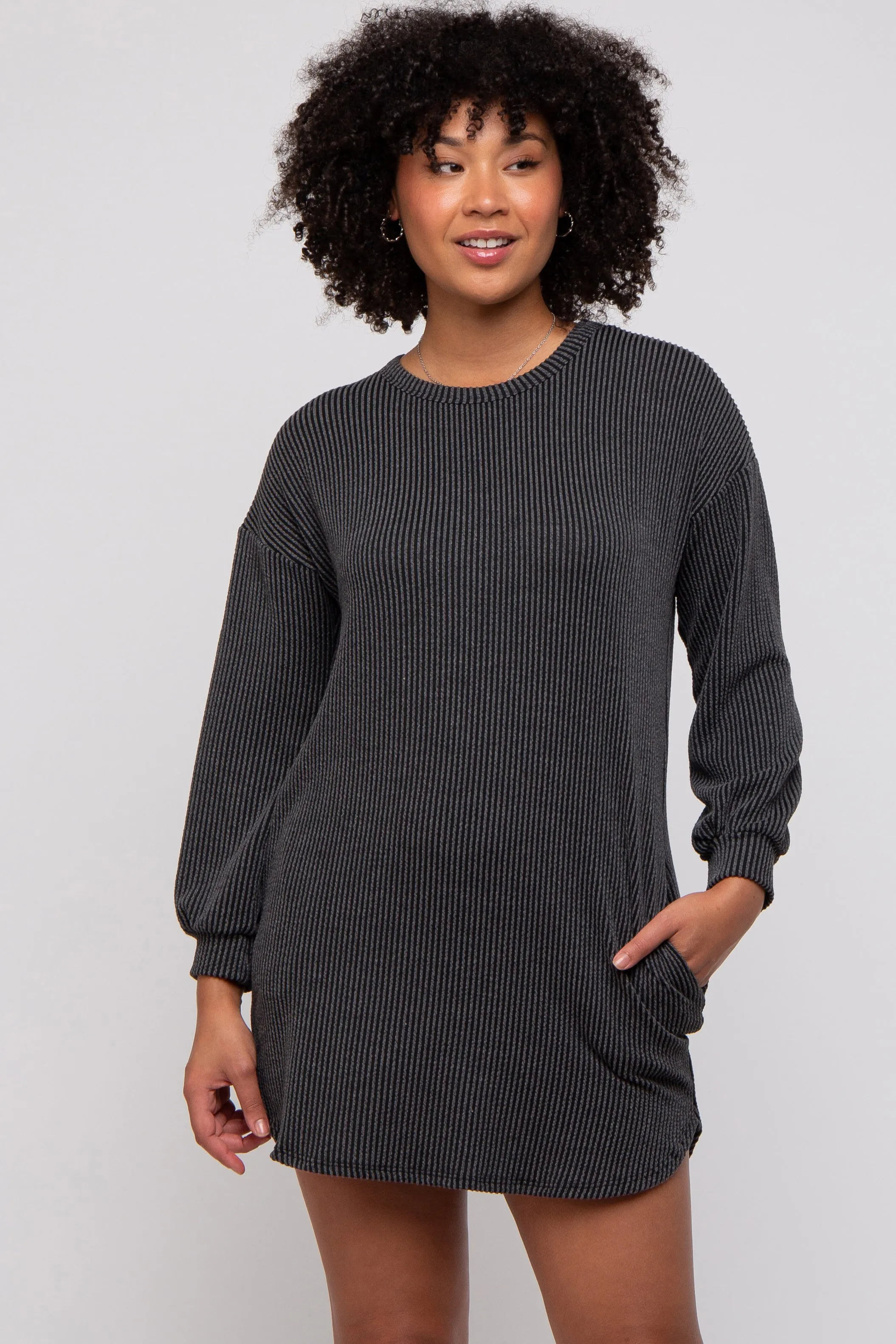 Charcoal Rib Knit Long Sleeve Dress sold by Pinkblush
