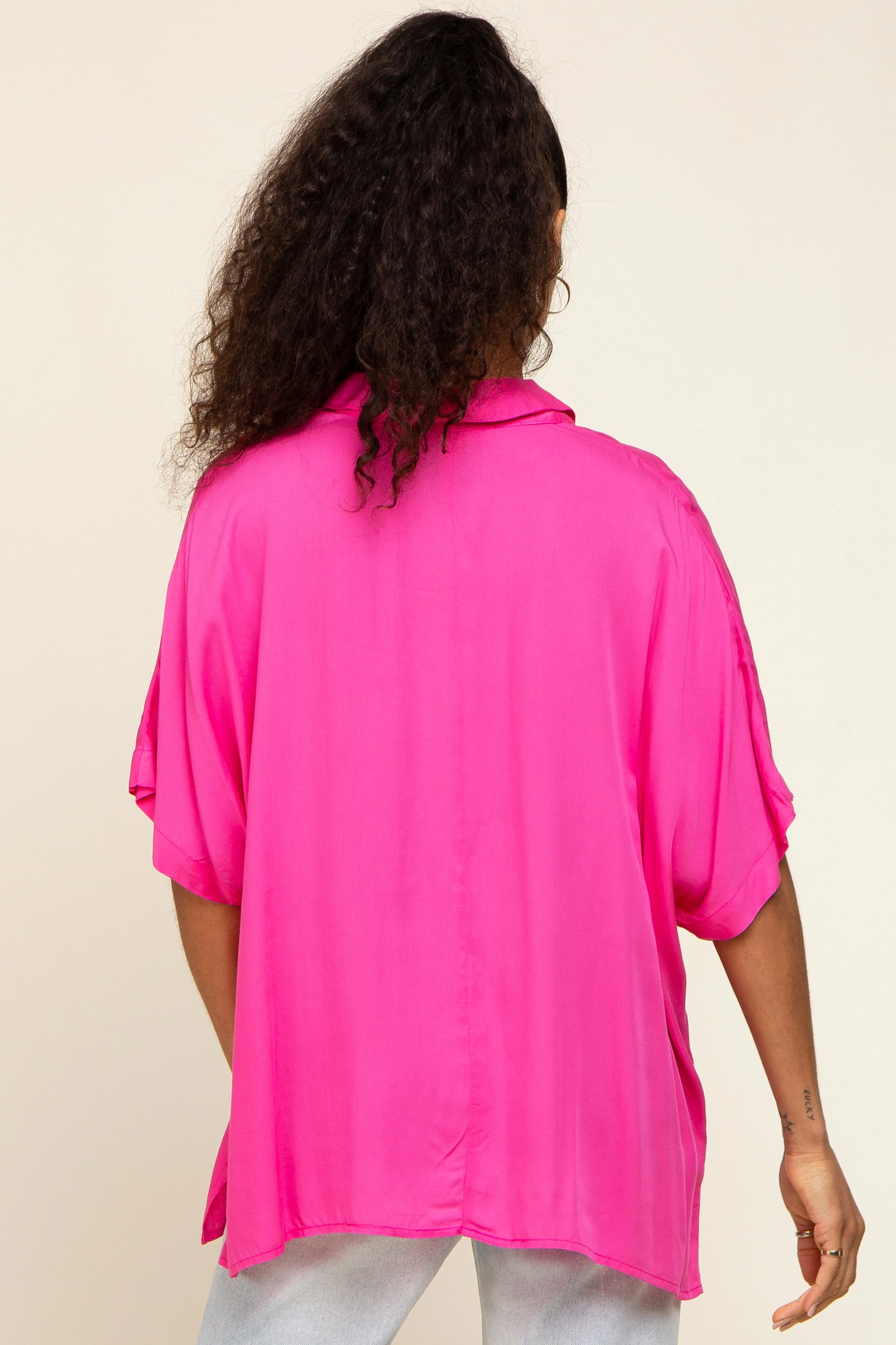 Fuchsia Button Up Dolman Short Sleeve Top sold by Pinkblush product image thumbnail 3
