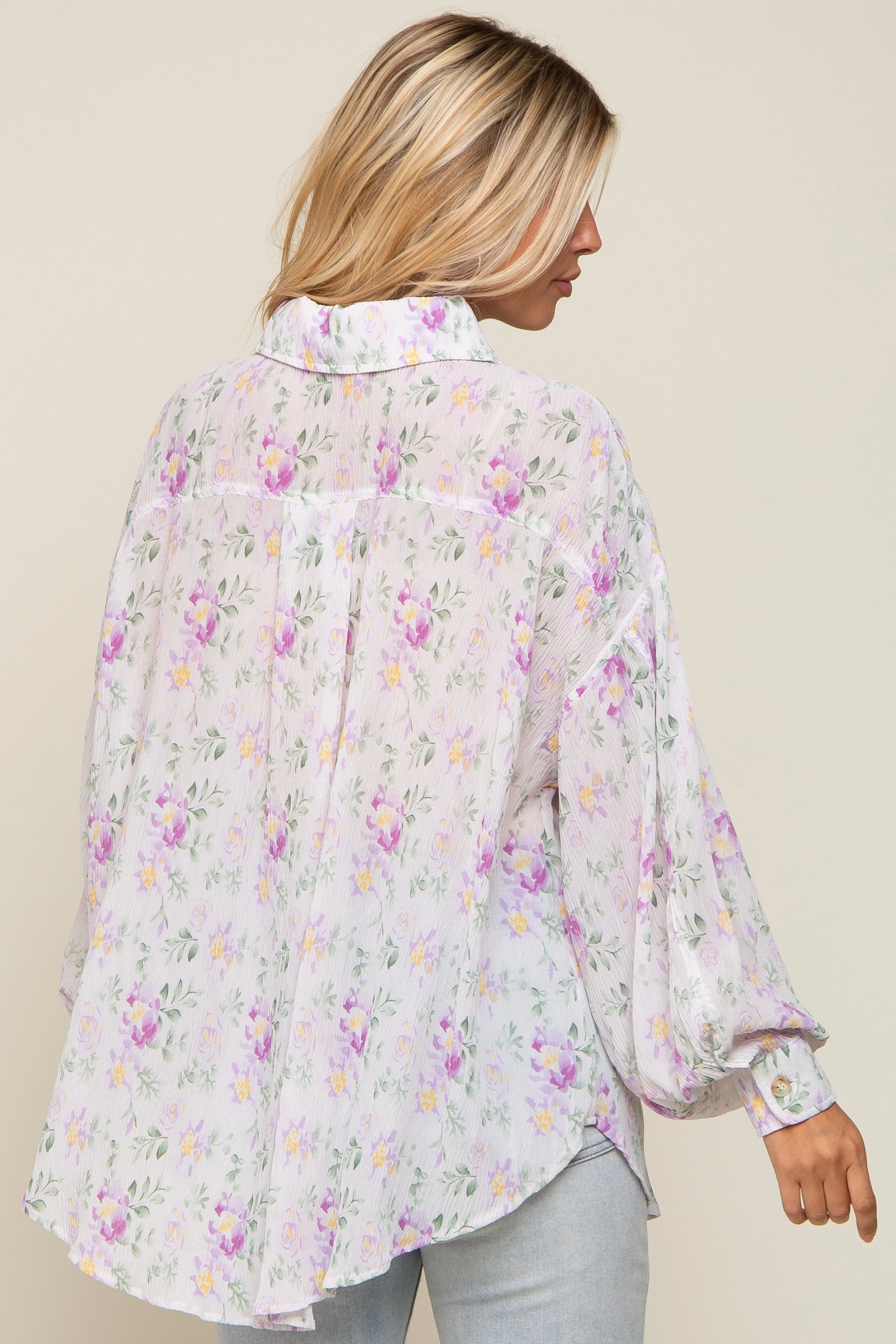 Lavender Pleated Floral Oversized Blouse sold by Pinkblush product image thumbnail 3