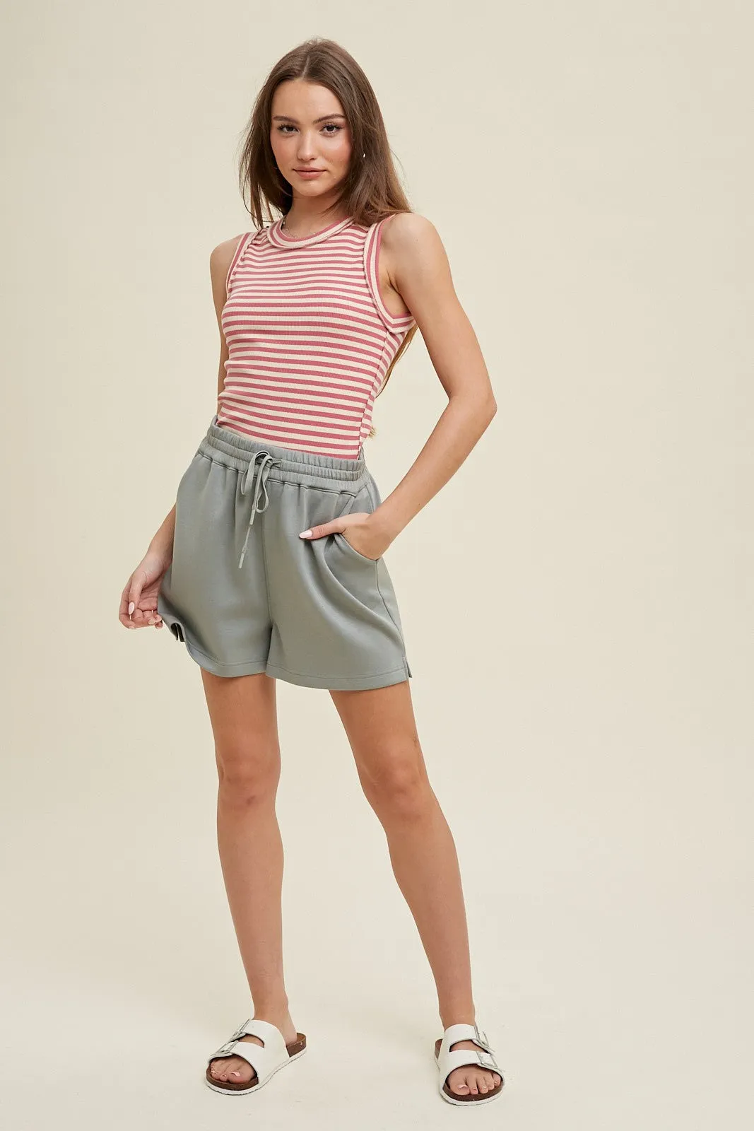 Cream Pink Sleeveless Ribbed Tank Top sold by Pinkblush