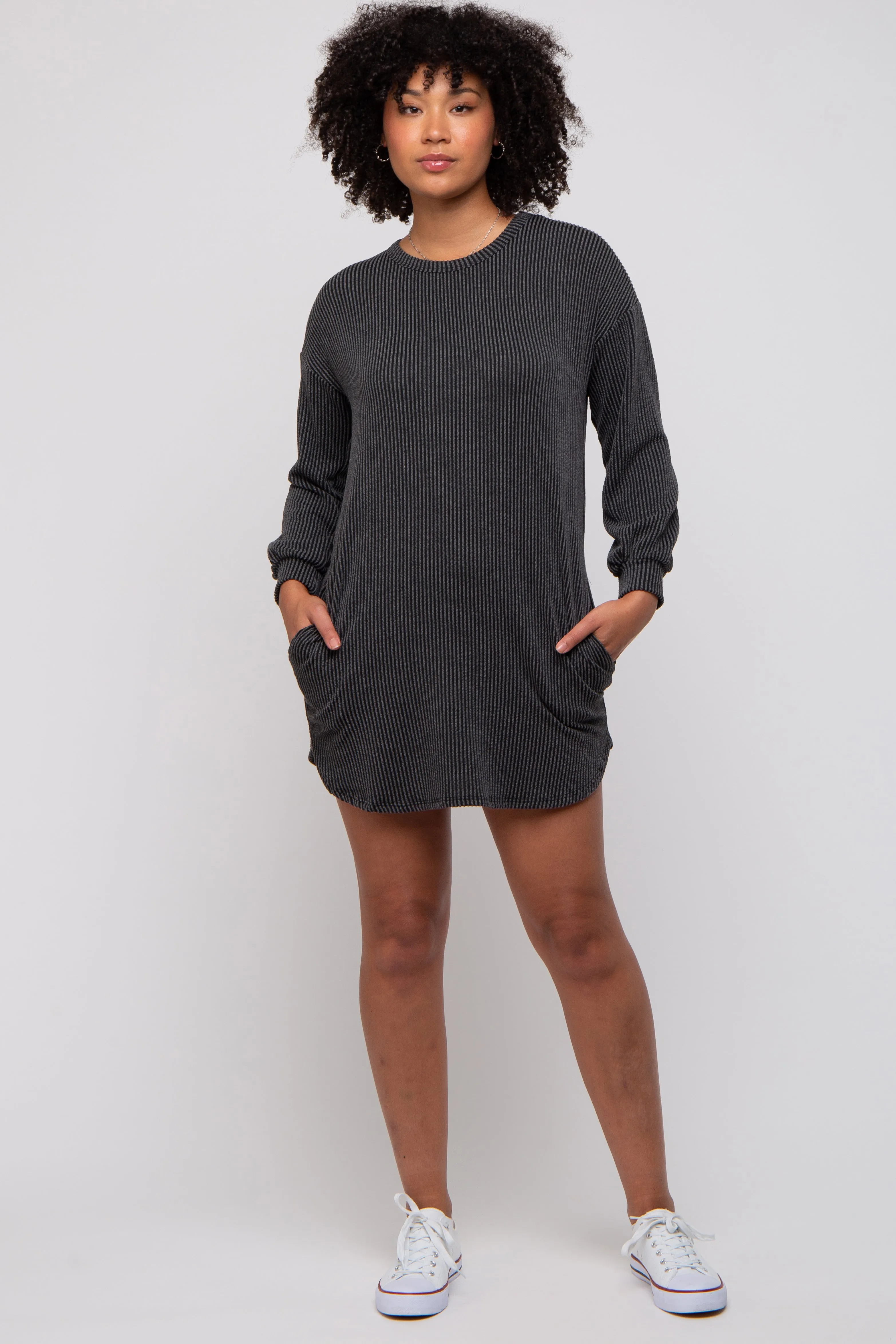 Charcoal Rib Knit Long Sleeve Dress sold by Pinkblush product image thumbnail 2