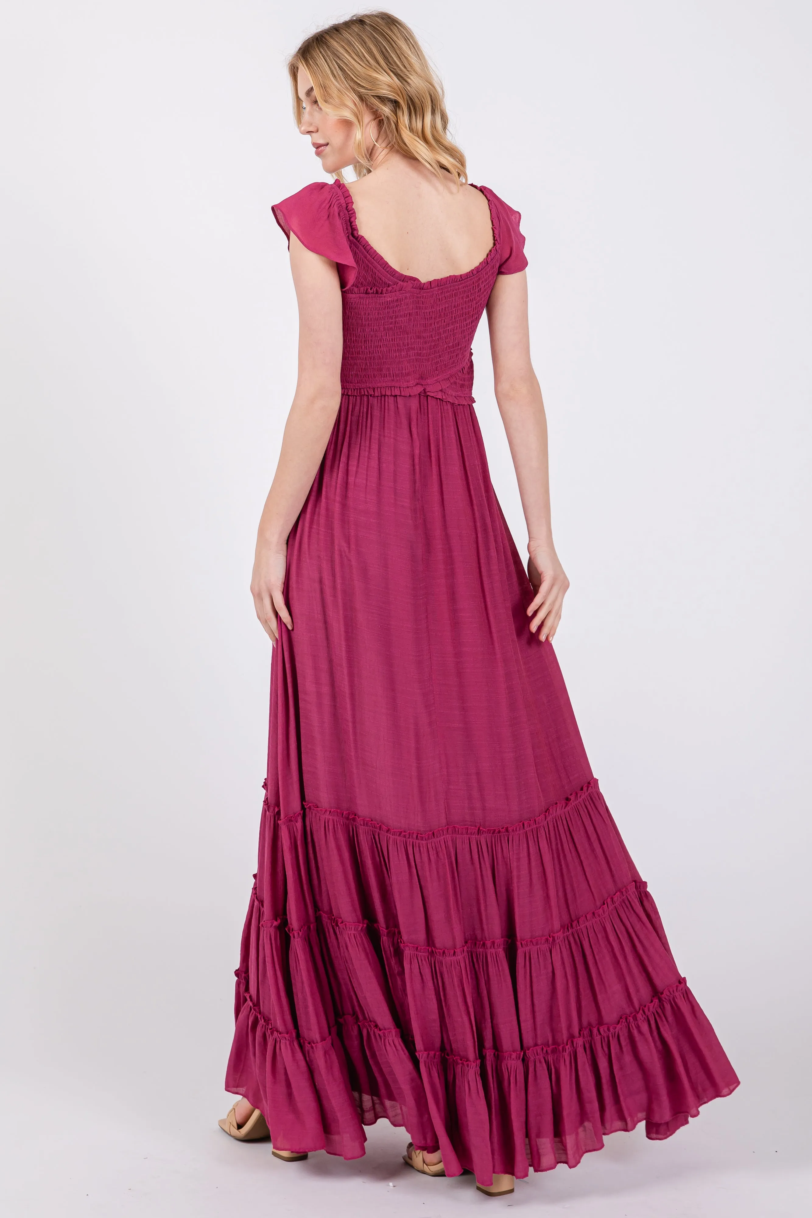 Violet Smocked Crossover Off Shoulder Maxi Dress sold by Pinkblush product image thumbnail 3