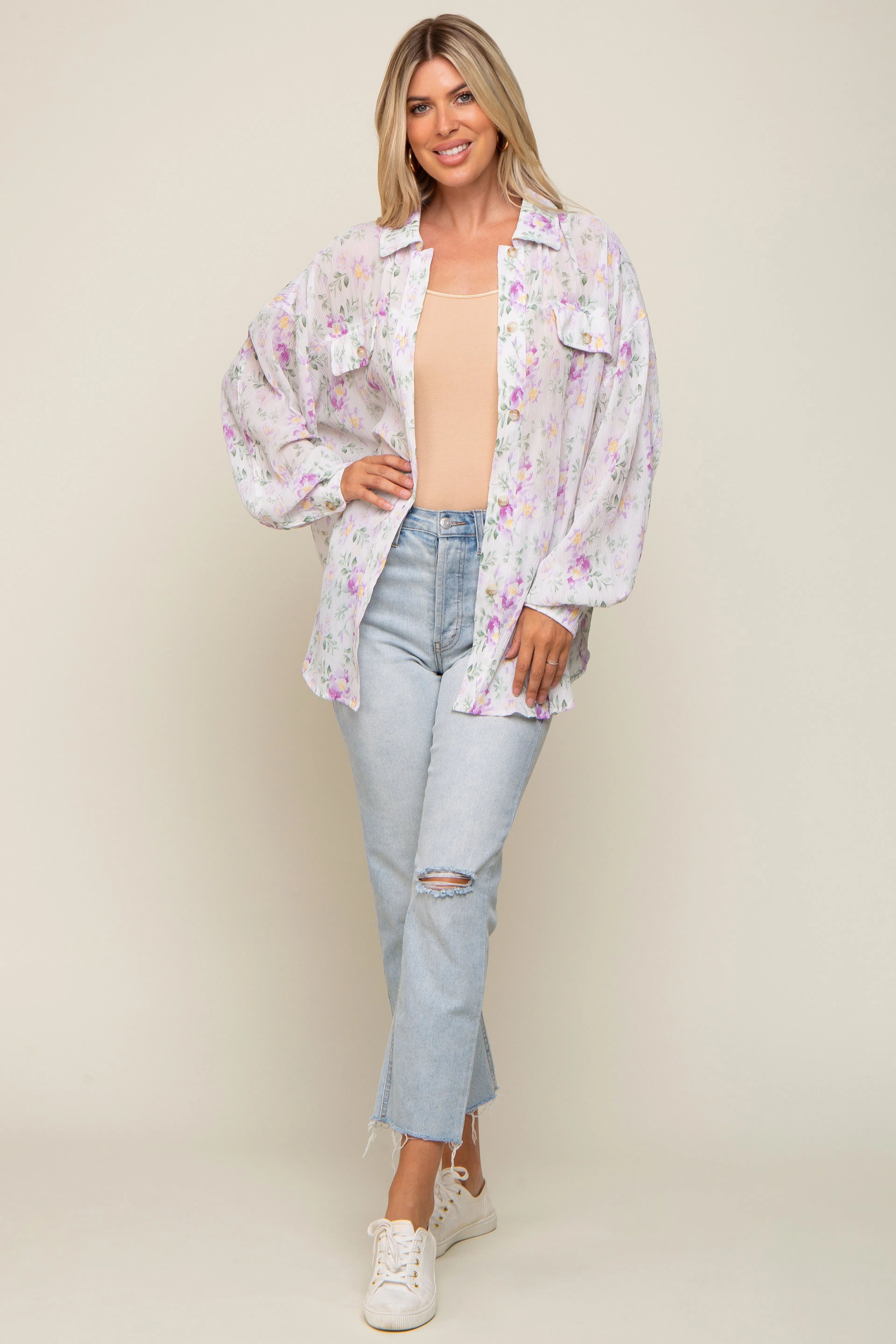 Lavender Pleated Floral Oversized Blouse sold by Pinkblush product image thumbnail 4