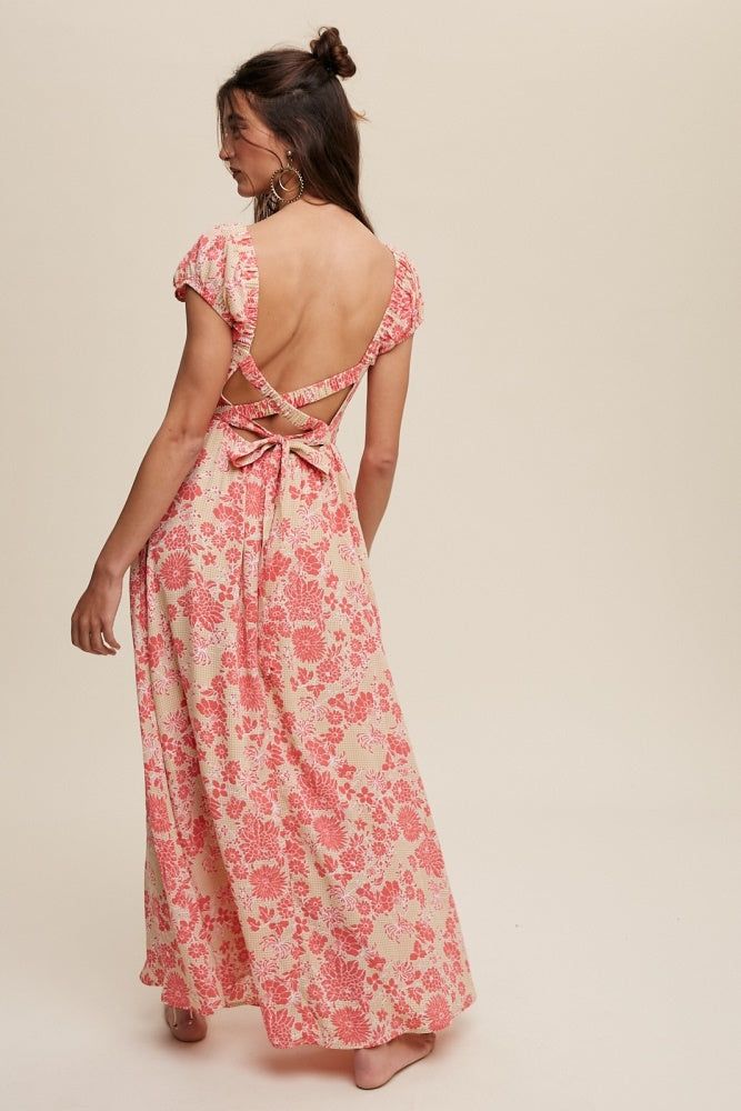 Light Mustard Floral Smock Cross Back Puff Sleeve Maxi Dress sold by Pinkblush product image thumbnail 3