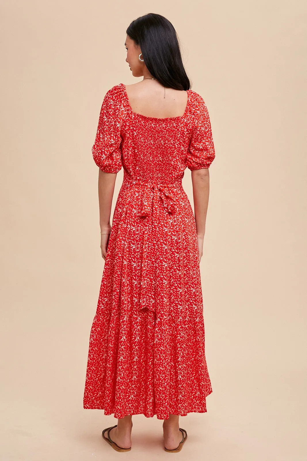 Cherry Red Floral Sweetheart Button Down Dress sold by Pinkblush product image thumbnail 4