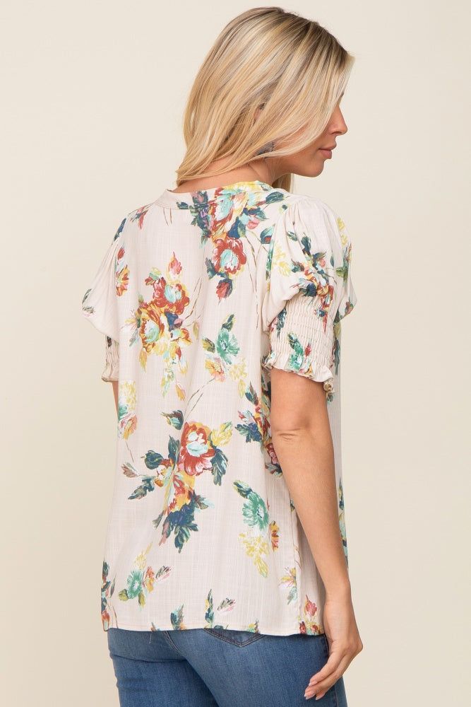 Beige Floral Smocked Sleeve Top sold by Pinkblush product image thumbnail 3