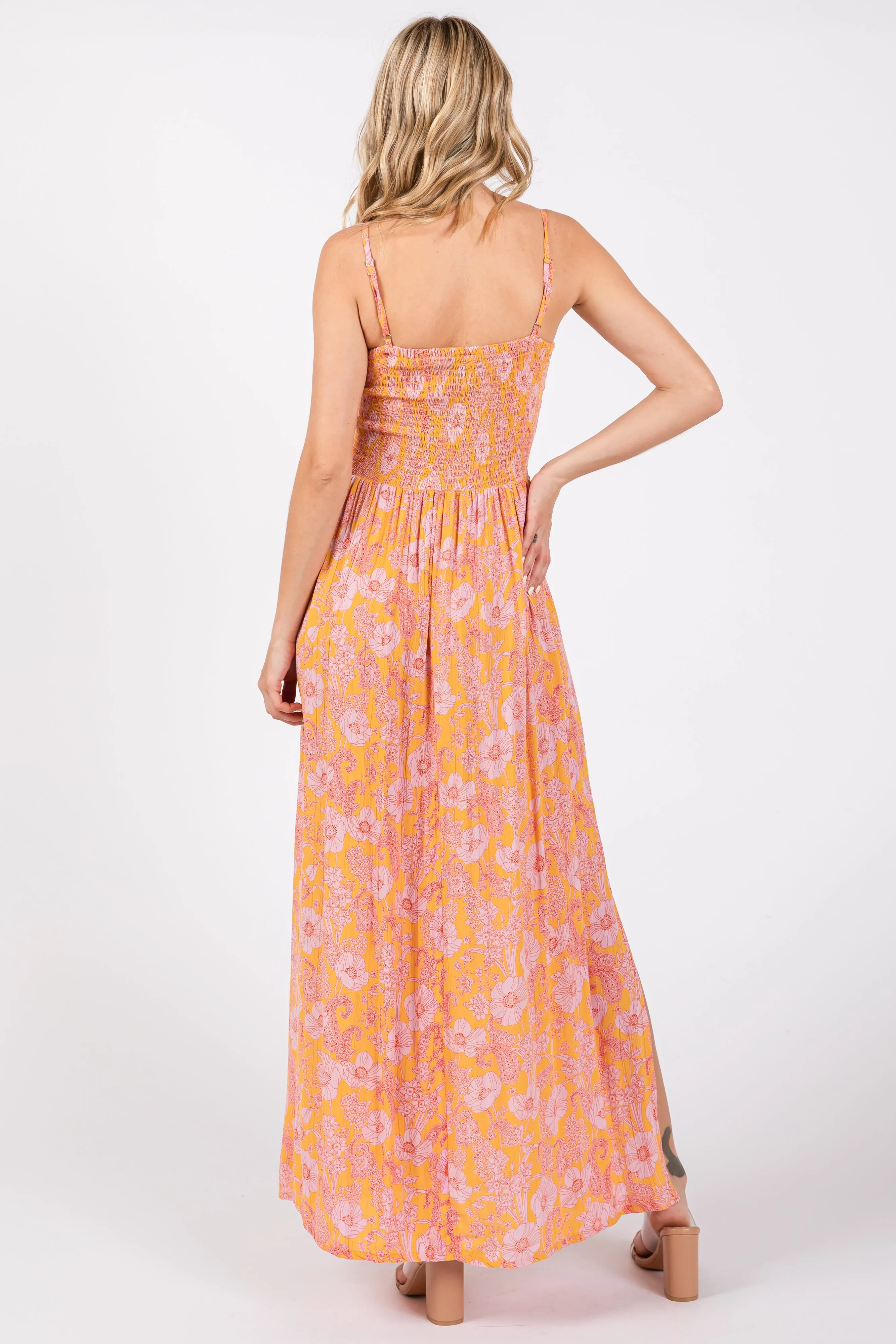 Orange Floral Front Cutout Side Slit Maxi Dress sold by Pinkblush product image thumbnail 3