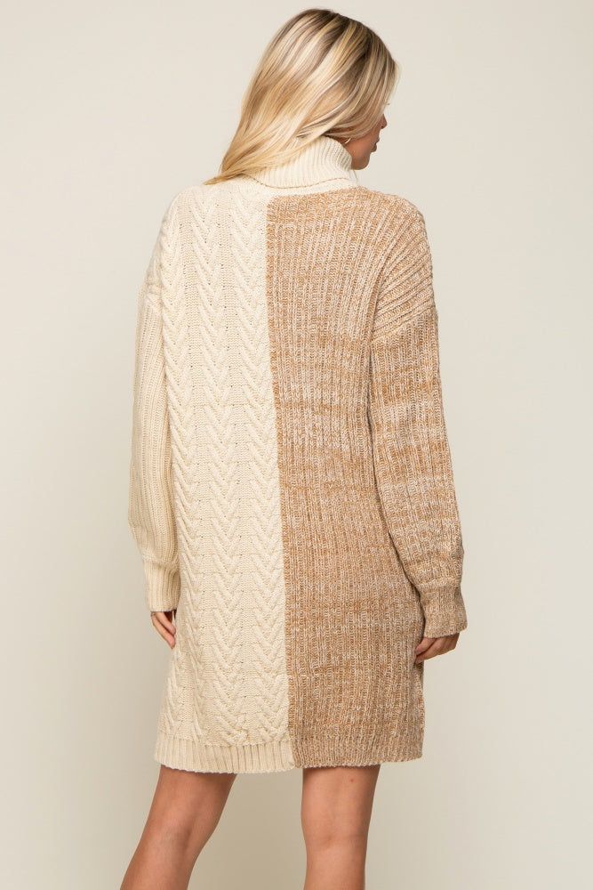 Taupe Color Blocked Turtleneck Sweater Dress sold by Pinkblush product image thumbnail 3