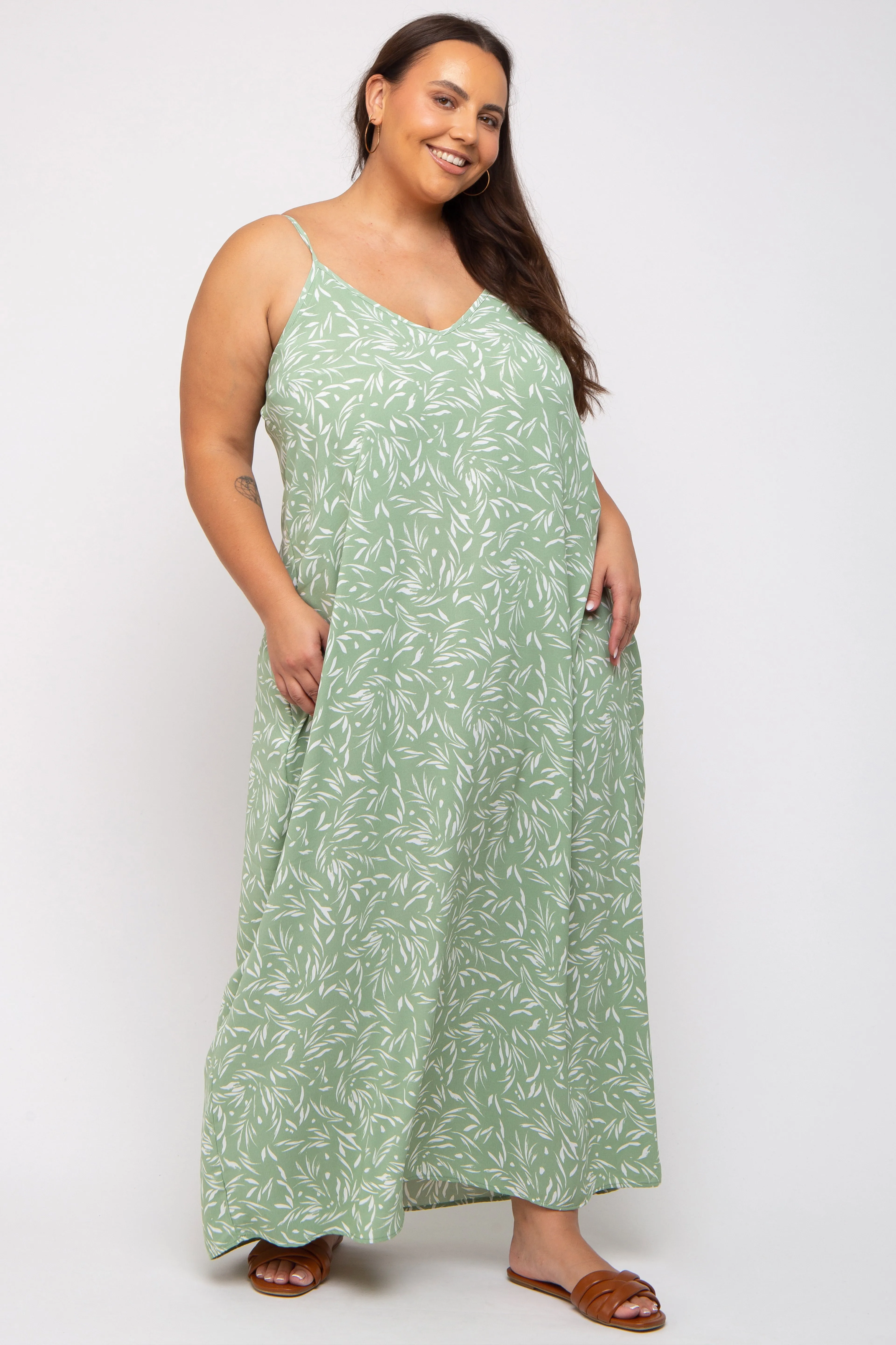 Mint Leaf Print Double V-Neck Plus Maxi Dress sold by Pinkblush product image thumbnail 2