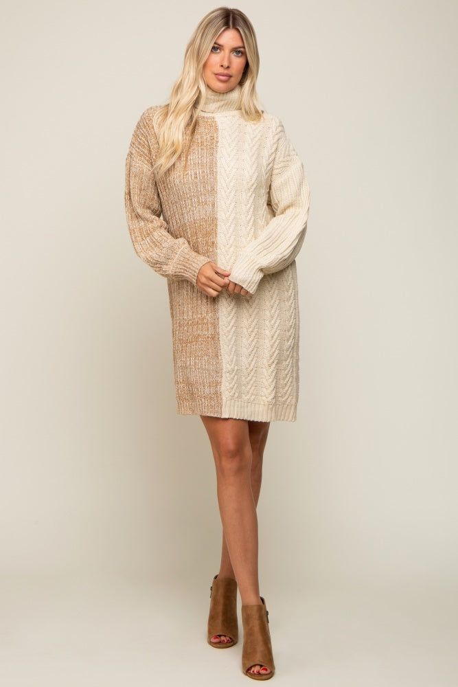 Taupe Color Blocked Turtleneck Sweater Dress sold by Pinkblush product image thumbnail 4