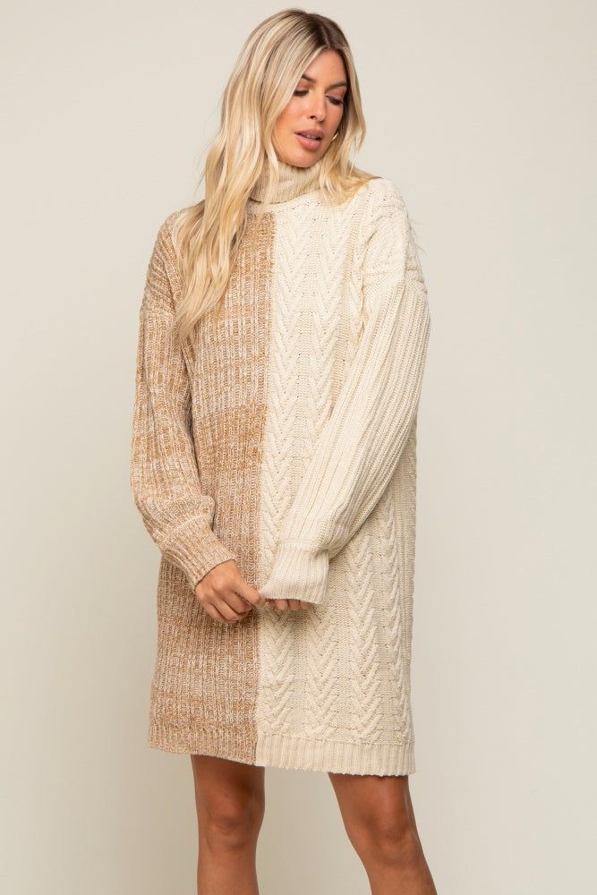 Taupe Color Blocked Turtleneck Sweater Dress sold by Pinkblush
