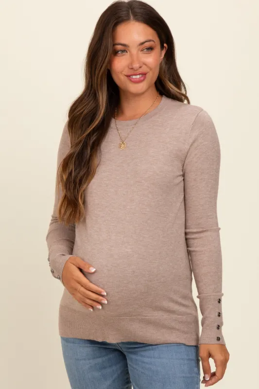 Beige Button Detail Cuff Maternity Sweater sold by Pinkblush