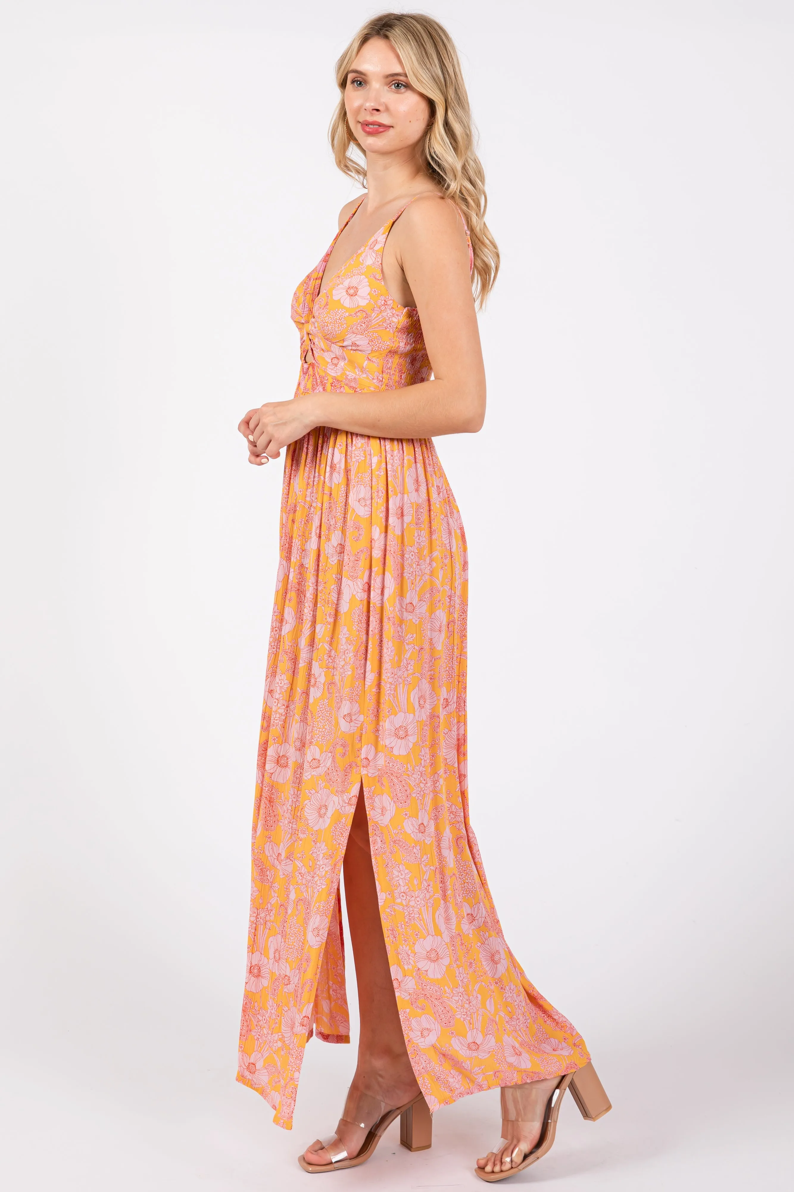 Orange Floral Front Cutout Side Slit Maxi Dress sold by Pinkblush product image thumbnail 2