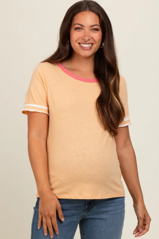 Peach Colorblock Trim Maternity Short Sleeve Tee sold by Pinkblush