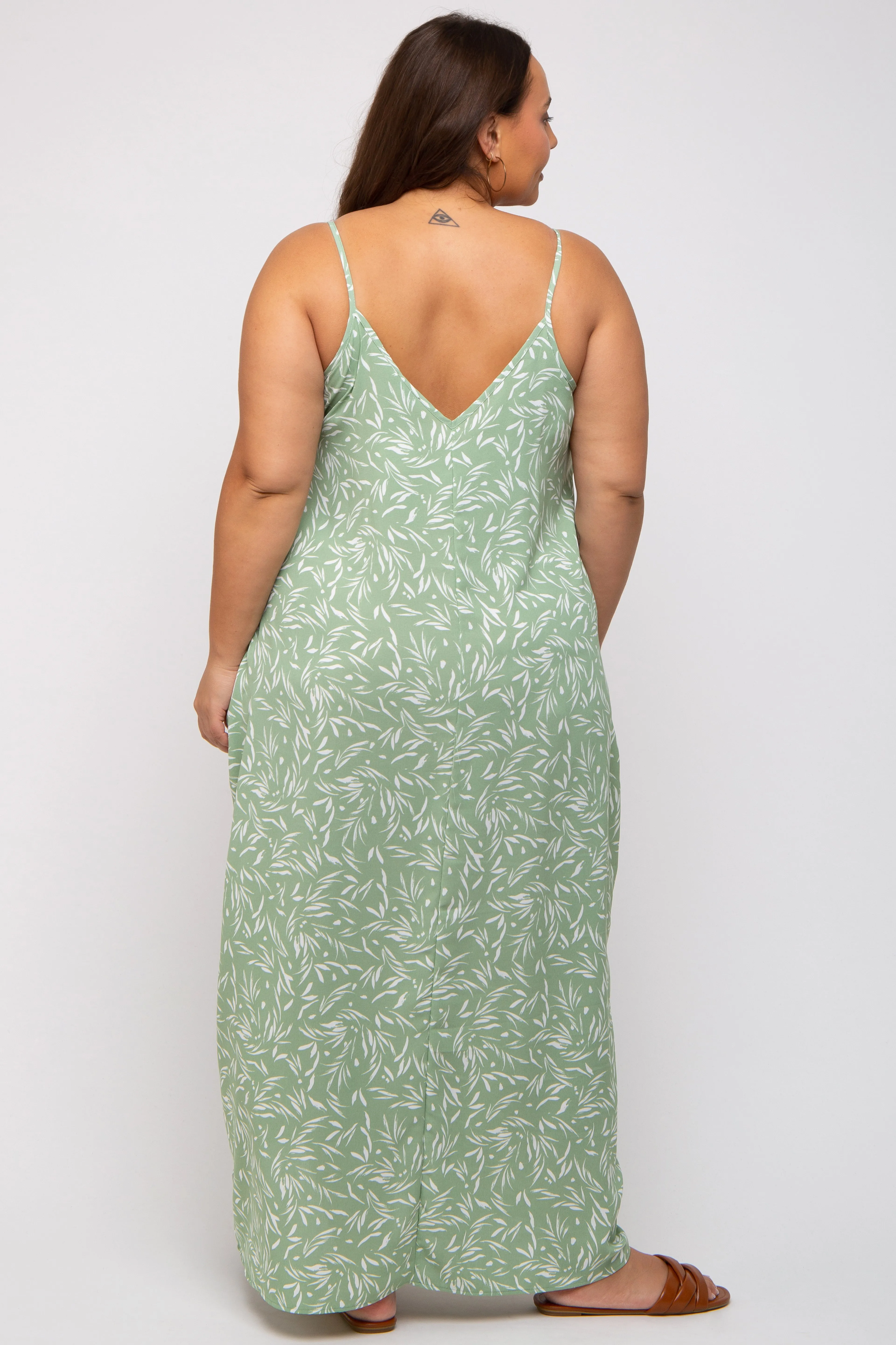Mint Leaf Print Double V-Neck Plus Maxi Dress sold by Pinkblush product image thumbnail 4