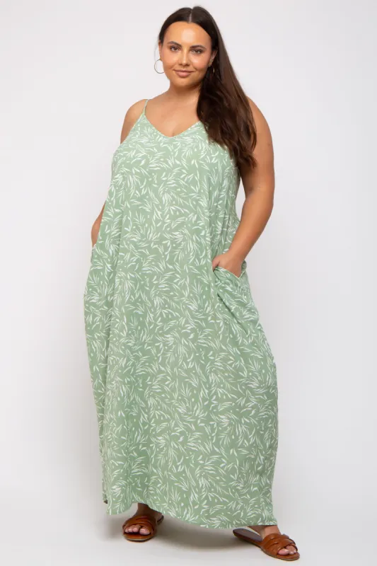 Mint Leaf Print Double V-Neck Plus Maxi Dress sold by Pinkblush