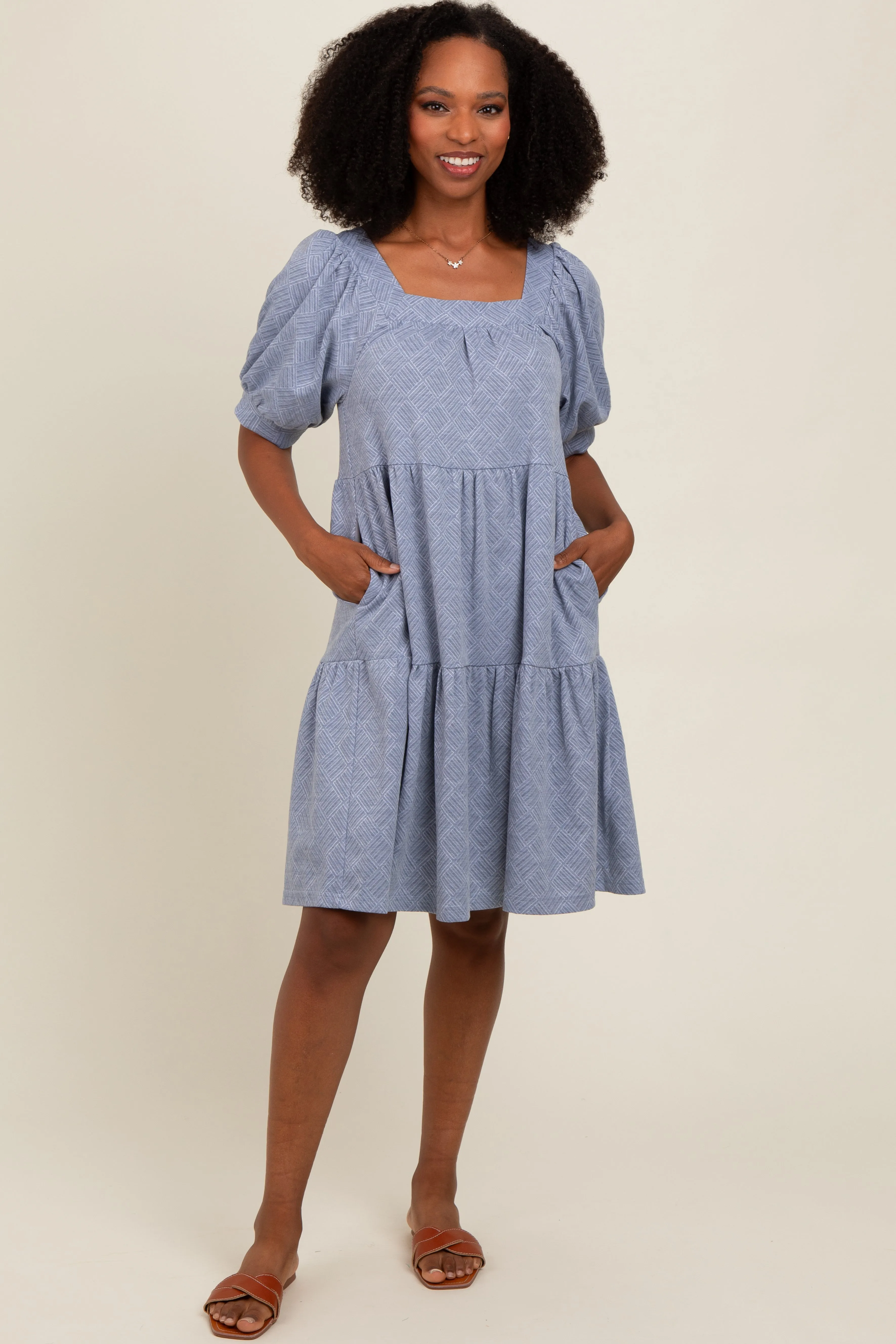 Blue Jacquard Tiered Maternity Dress sold by Pinkblush product image thumbnail 4