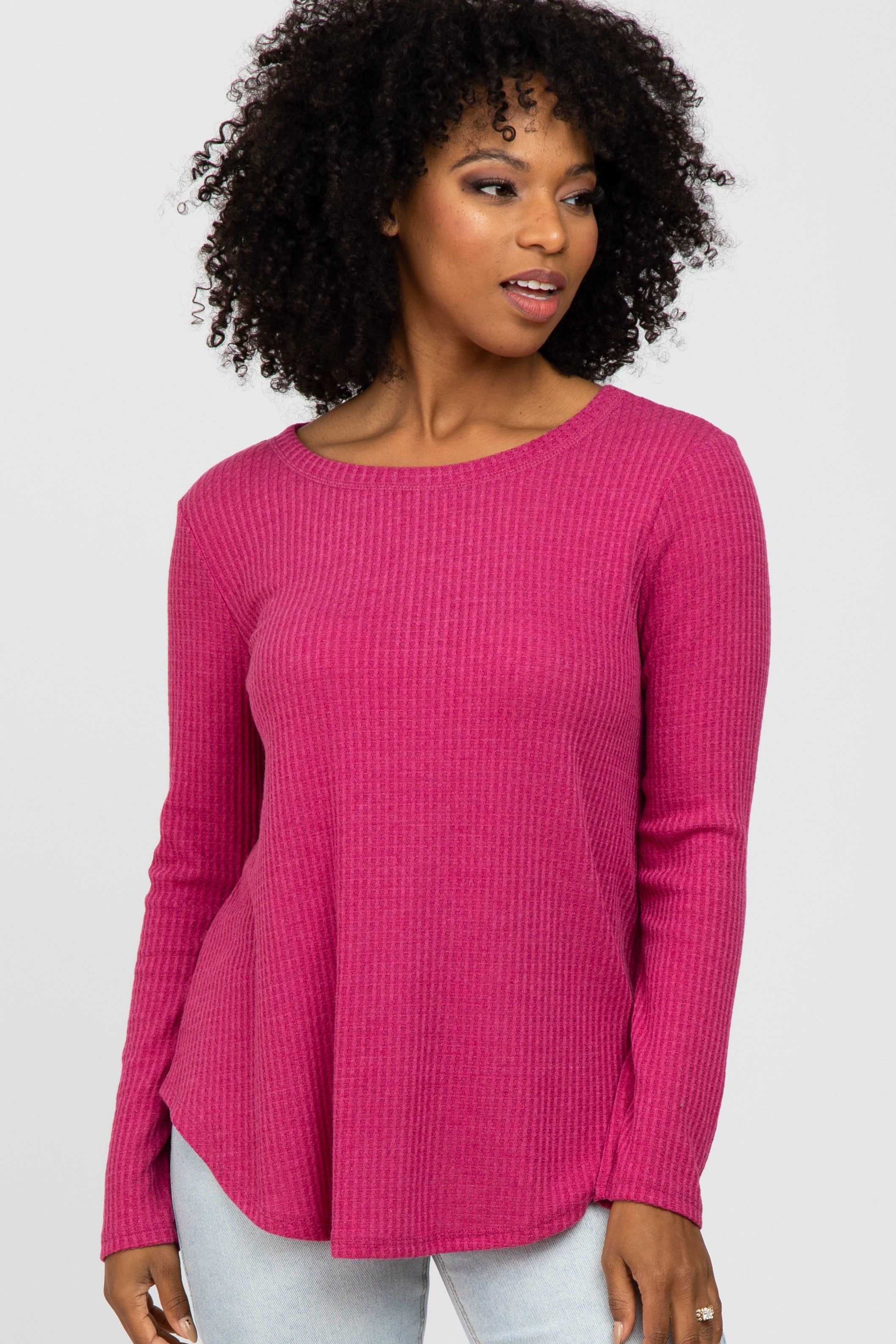 Fuschia Basic Waffle Knit Maternity Long Sleeve Top sold by Pinkblush product image thumbnail 5