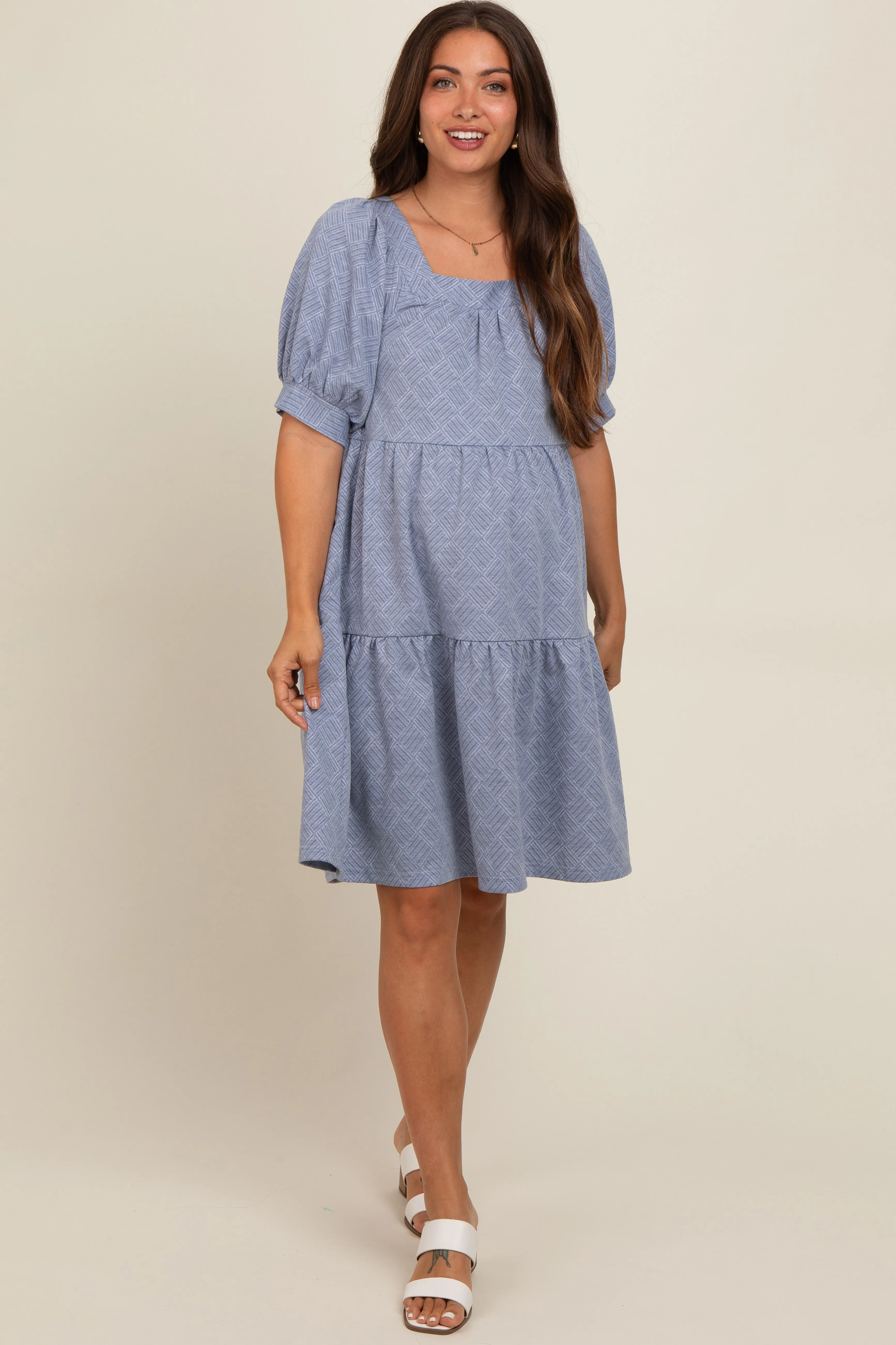 Blue Jacquard Tiered Maternity Dress sold by Pinkblush product image thumbnail 2
