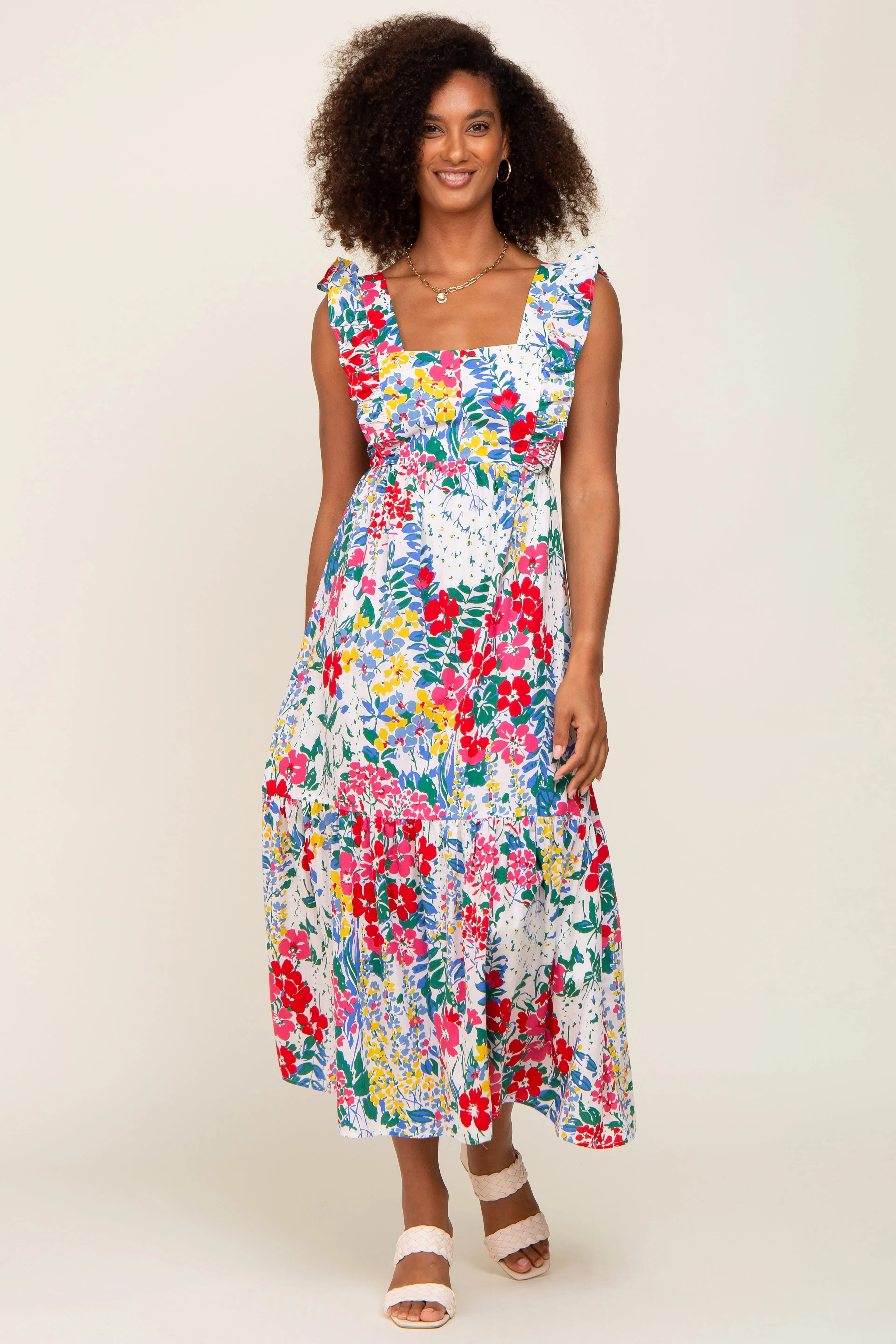 Multicolor Floral Ruffle Accent Maxi Dress sold by Pinkblush