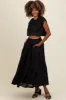 Black Floral Jacquard Crop Top and Skirt Set sold by Pinkblush
