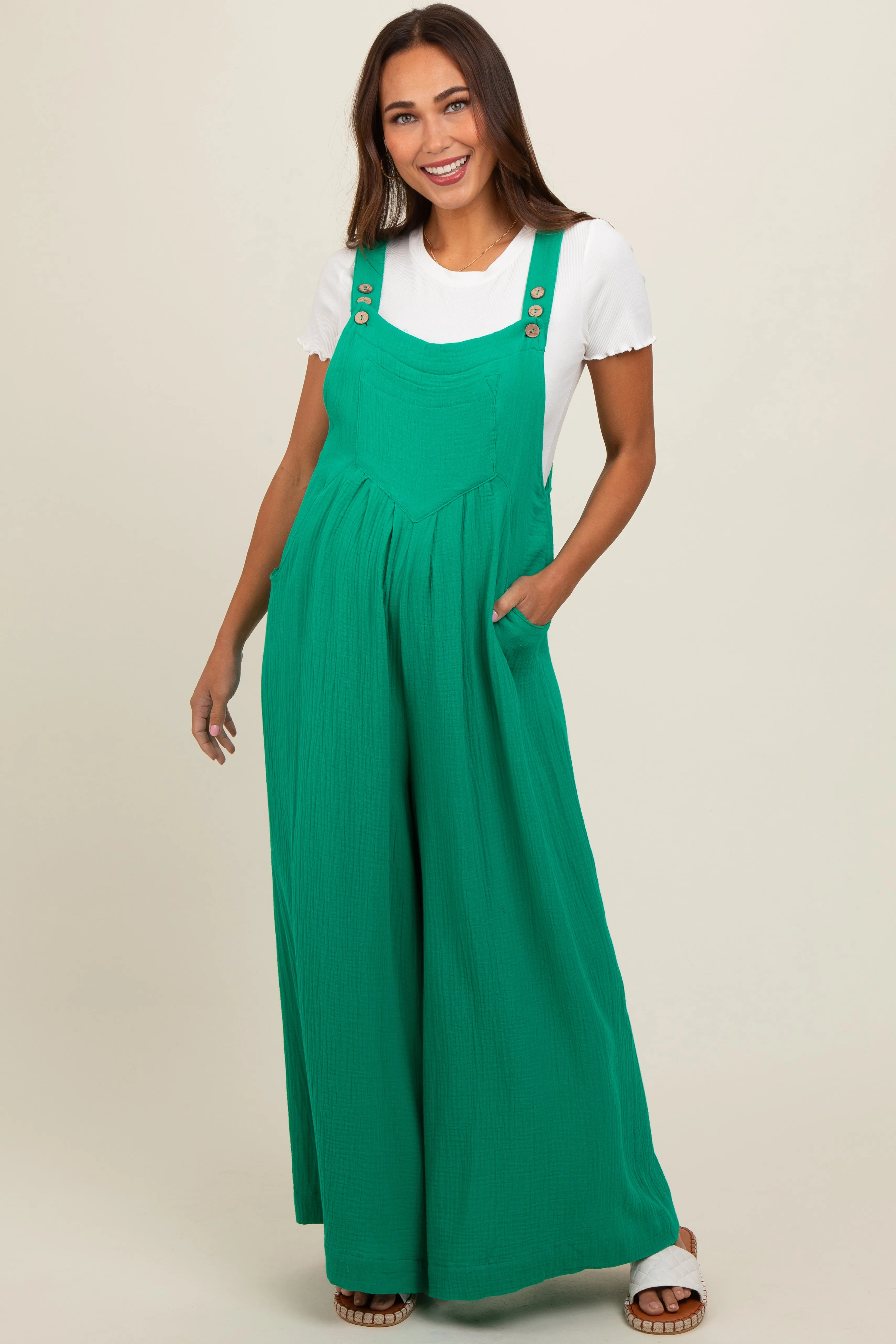 Green Pocket Front Maternity Wide Leg Jumpsuit sold by Pinkblush product image thumbnail 2