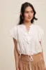 Ivory Ruffled Button Front Tie Waist Blouse Top sold by Pinkblush