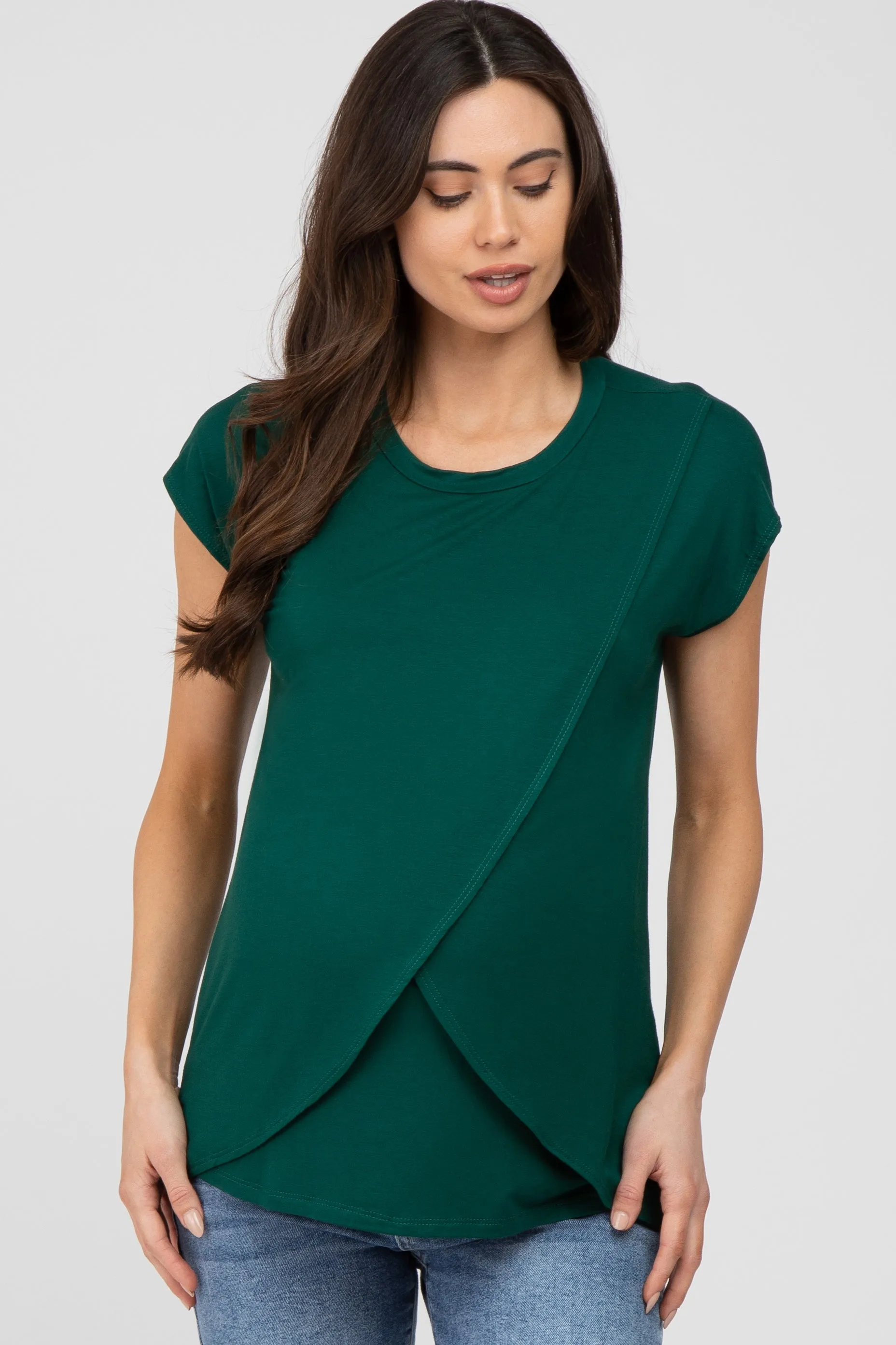 Emerald Green Layered Wrap Front Maternity Nursing Top sold by Pinkblush