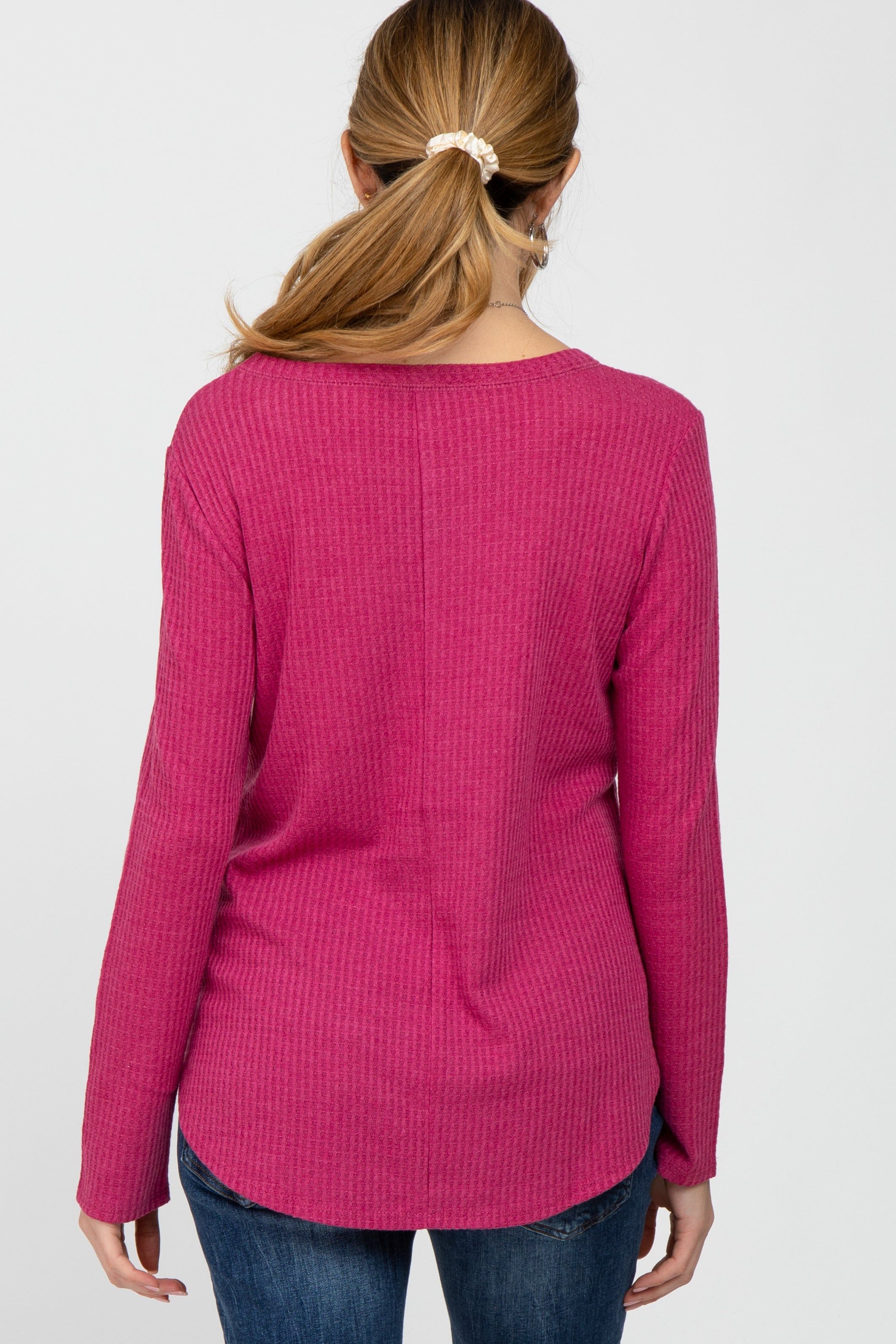 Fuschia Basic Waffle Knit Maternity Long Sleeve Top sold by Pinkblush product image thumbnail 4