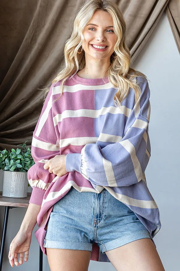 Lavender Striped Colorblock Dolman Knit Top sold by Pinkblush product image thumbnail 2