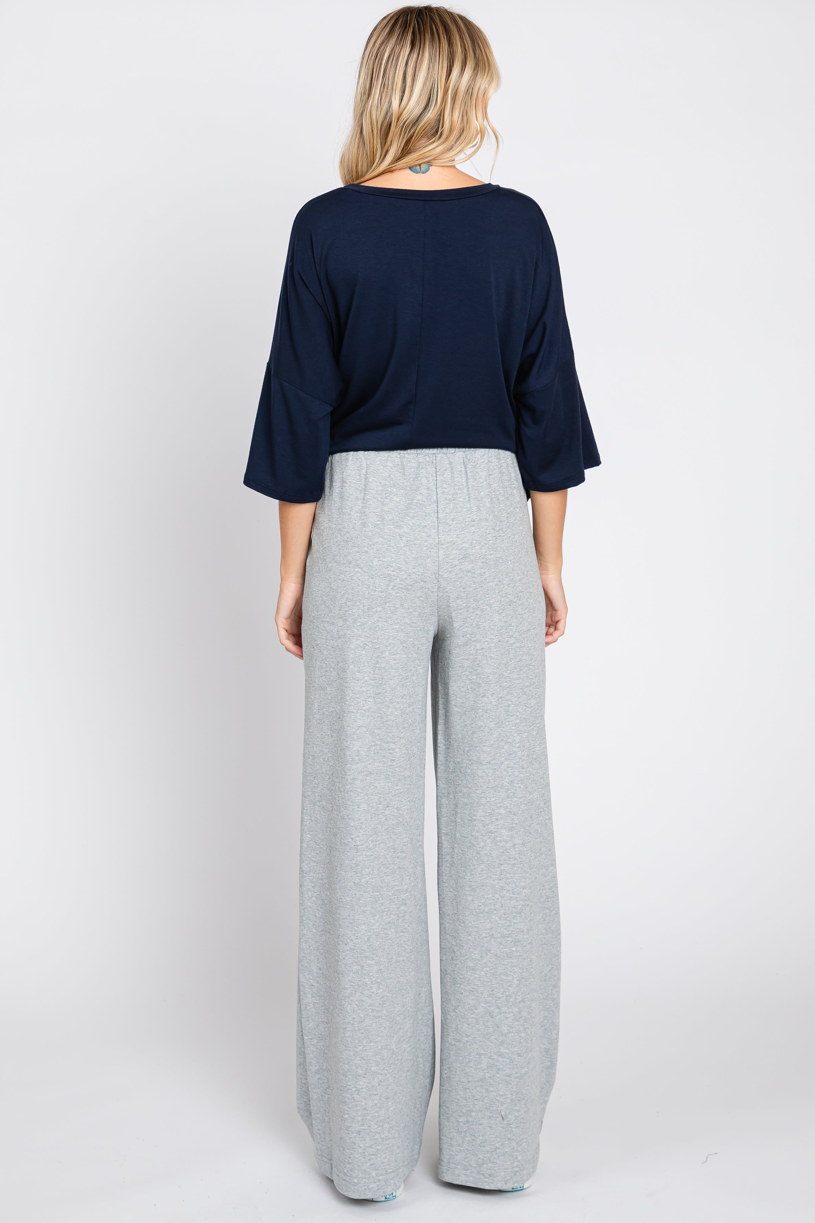 Heather Grey Basic Wide Leg Lounge Pants sold by Pinkblush product image thumbnail 3