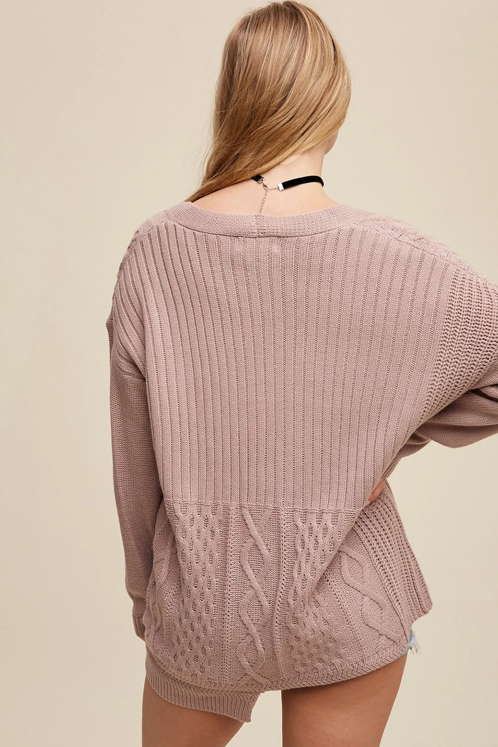 Mauve Cable Knit Cardigan Sweater sold by Pinkblush product image thumbnail 4