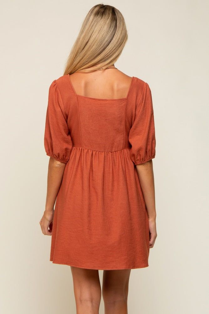 Rust Ribbed Button Front Flower Embroidered Maternity Dress sold by Pinkblush product image thumbnail 4