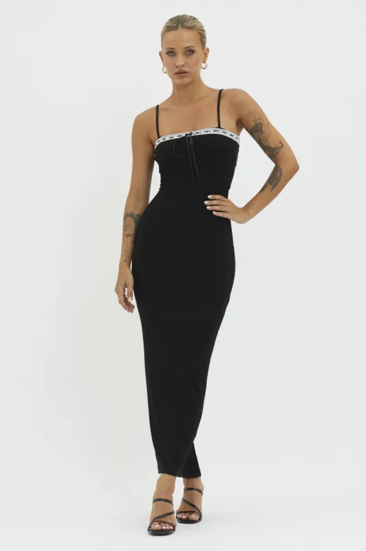 Black Lace Trim Back Twist Dress sold by Pinkblush