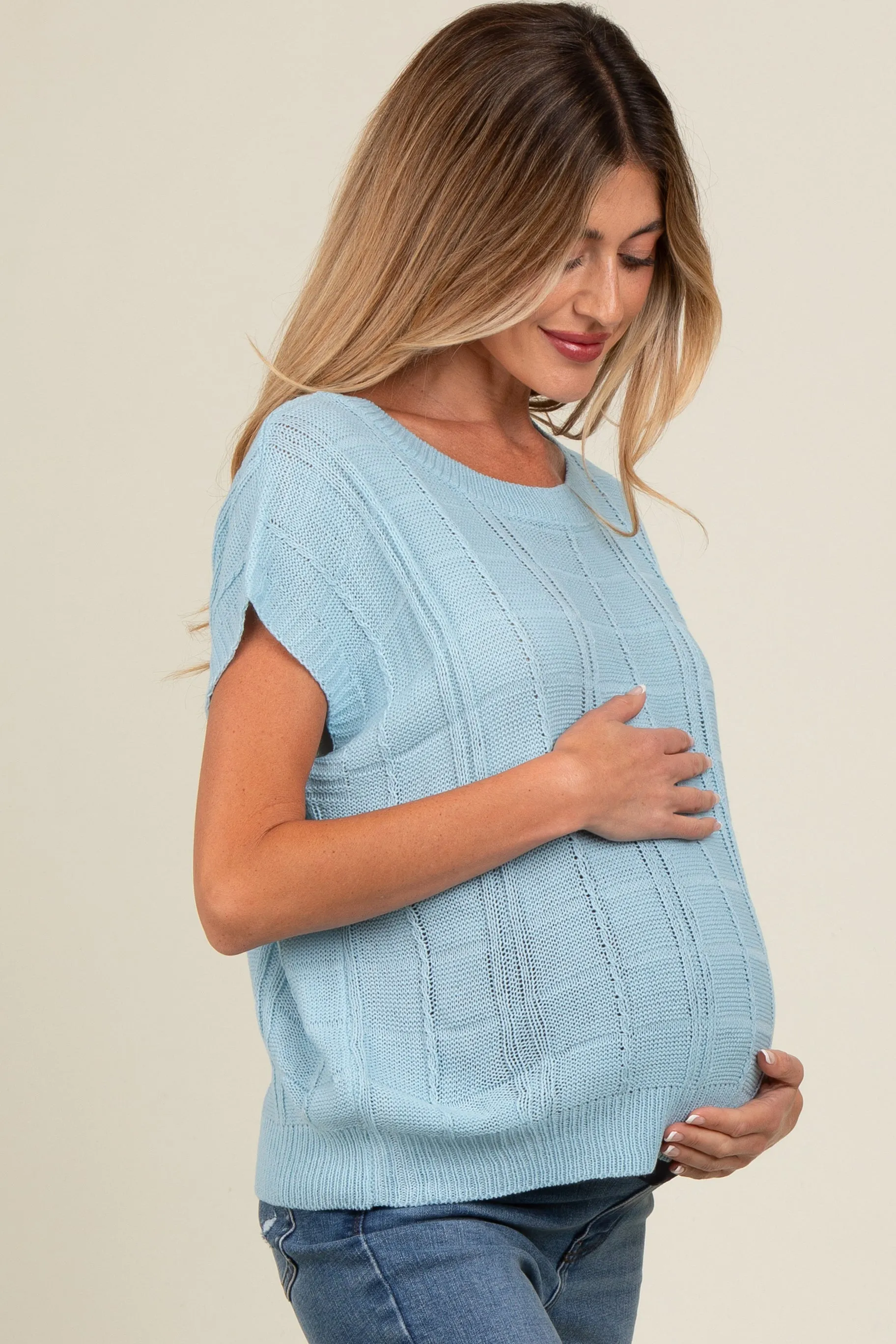 Blue Knit Short Sleeve Sweater Maternity Top sold by Pinkblush product image thumbnail 3