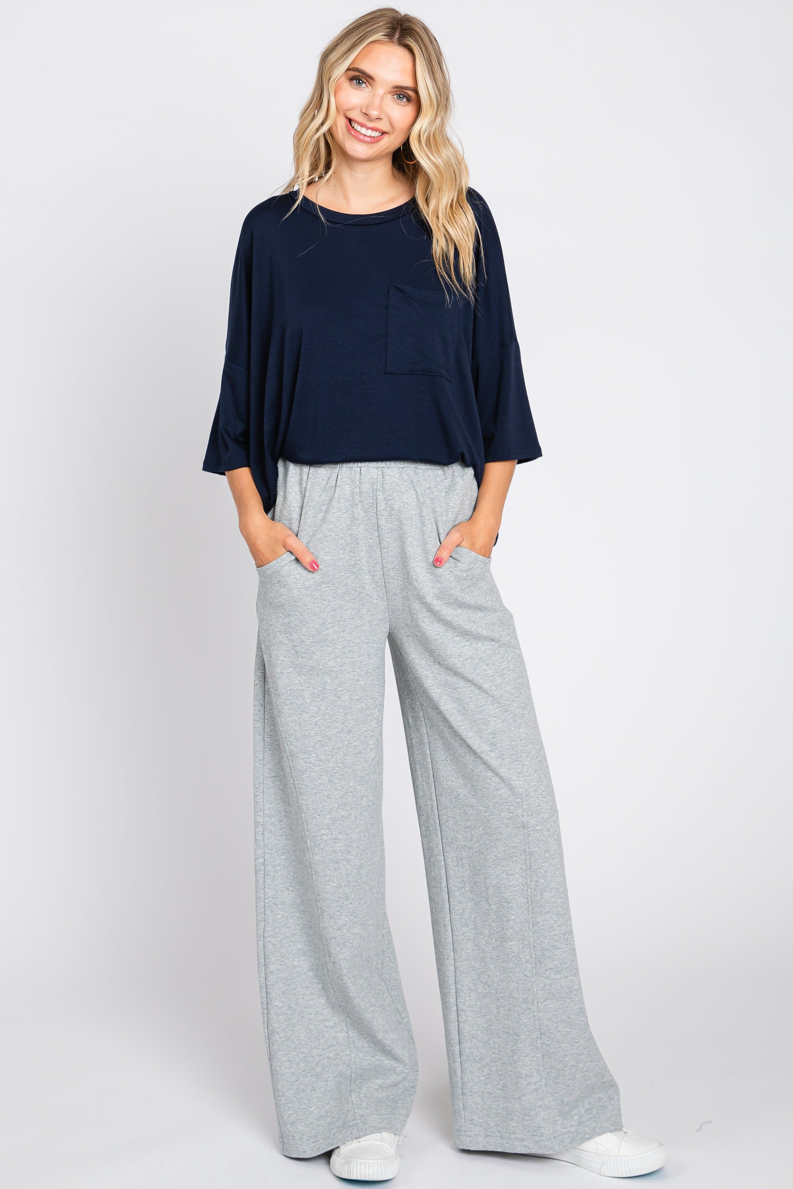 Heather Grey Basic Wide Leg Lounge Pants sold by Pinkblush